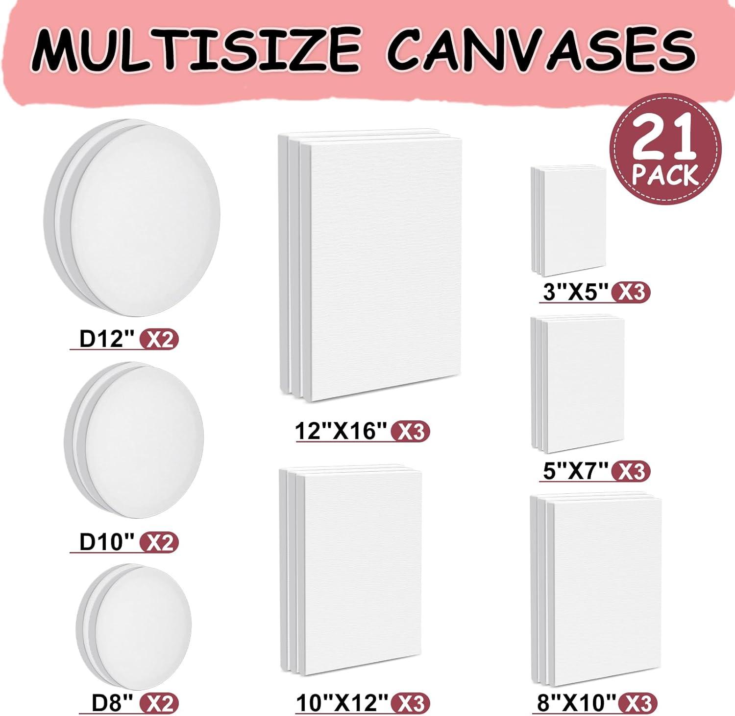 image14 Packs Stretched Canvas for Painting MultiSize 12x16 10x12 8x10 5x7 8x8 6x6 4x4 2 of Each Primed Blank Canvas for Oil Acrylic Paintfor Beginner Artist21Pack Canvas