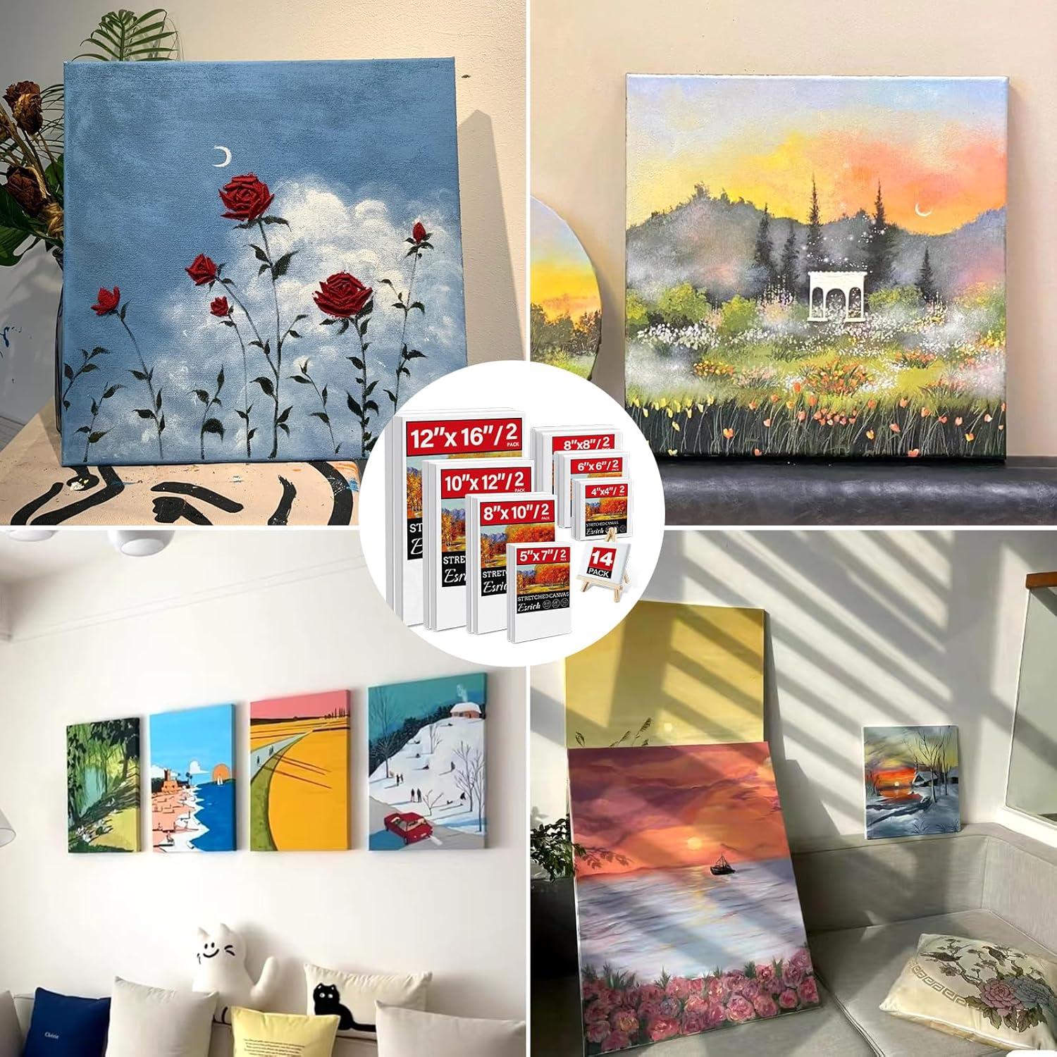 image14 Packs Stretched Canvas for Painting MultiSize 12x16 10x12 8x10 5x7 8x8 6x6 4x4 2 of Each Primed Blank Canvas for Oil Acrylic Paintfor Beginner Artist14Pack Canvas