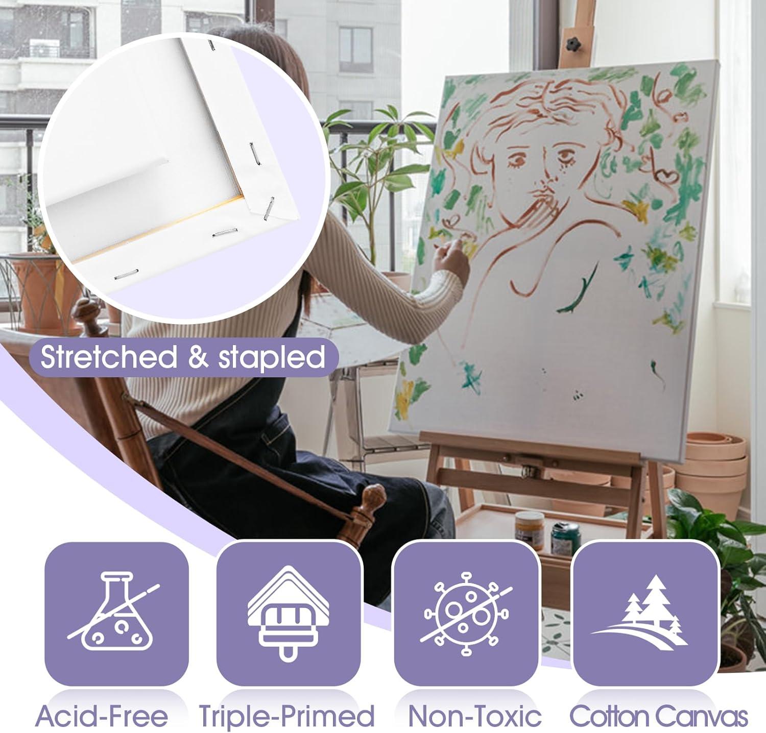 image14 Packs Stretched Canvas for Painting MultiSize 12x16 10x12 8x10 5x7 8x8 6x6 4x4 2 of Each Primed Blank Canvas for Oil Acrylic Paintfor Beginner Artist2Pack24x36 Canvas