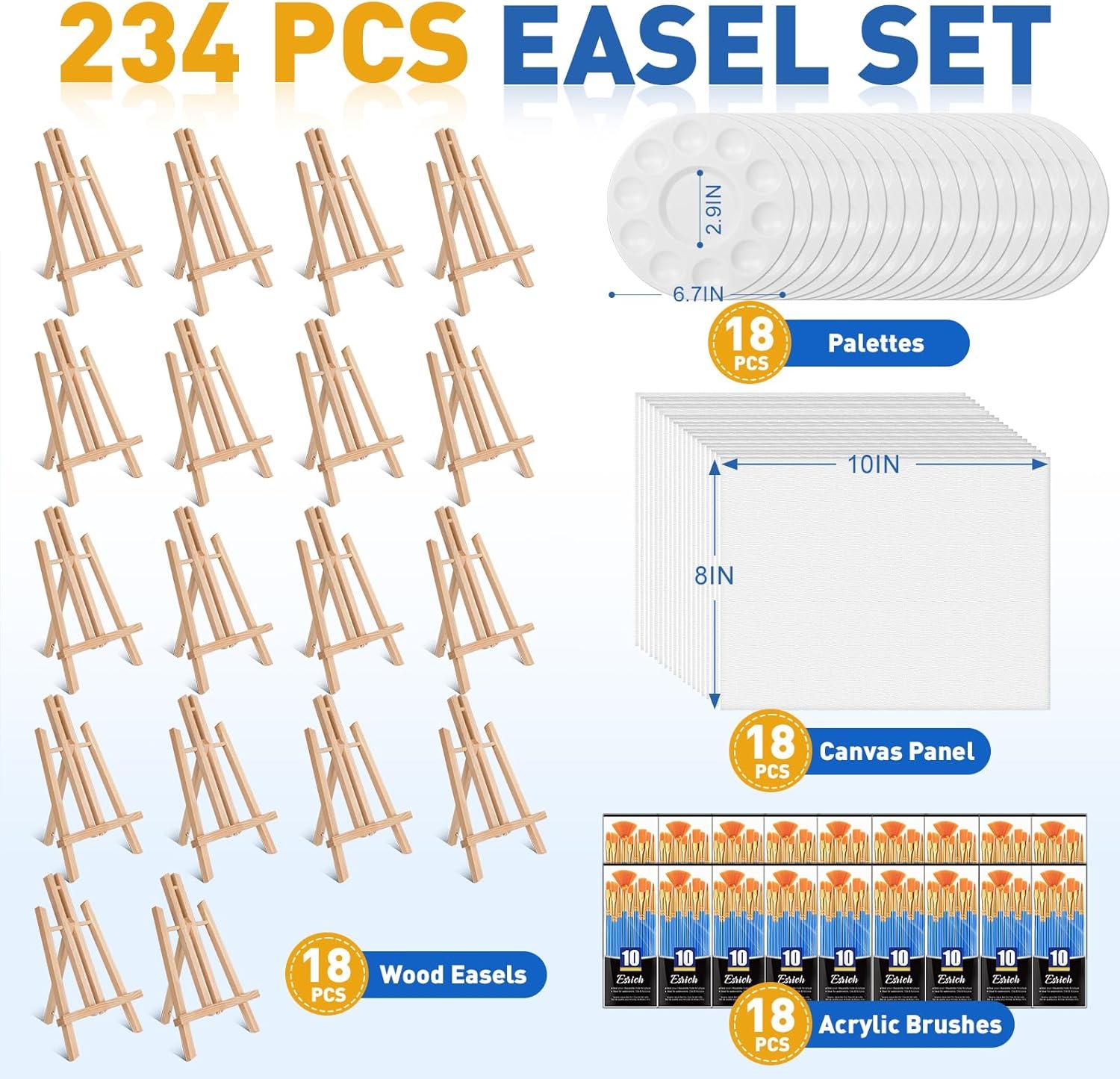 imageESRICH 130PCS Canvas with Easel Set Paint and Sip Kit for AdultsPaint Brushes Canvas Panel Painting KitPainting Supplies Kit Artists and Beginners to Painting Party234PCS
