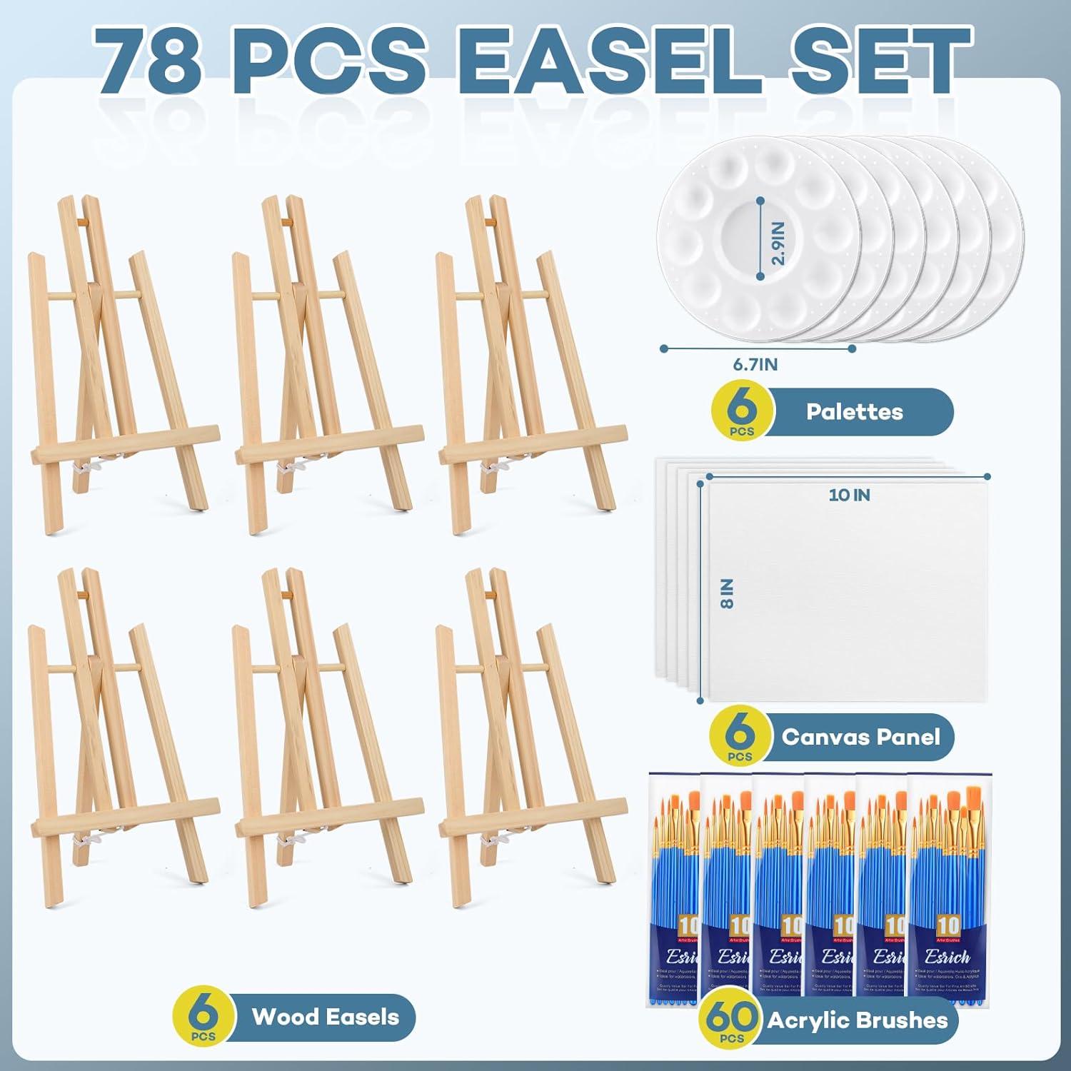 imageESRICH 130PCS Canvas with Easel Set Paint and Sip Kit for AdultsPaint Brushes Canvas Panel Painting KitPainting Supplies Kit Artists and Beginners to Painting Party78 PCS