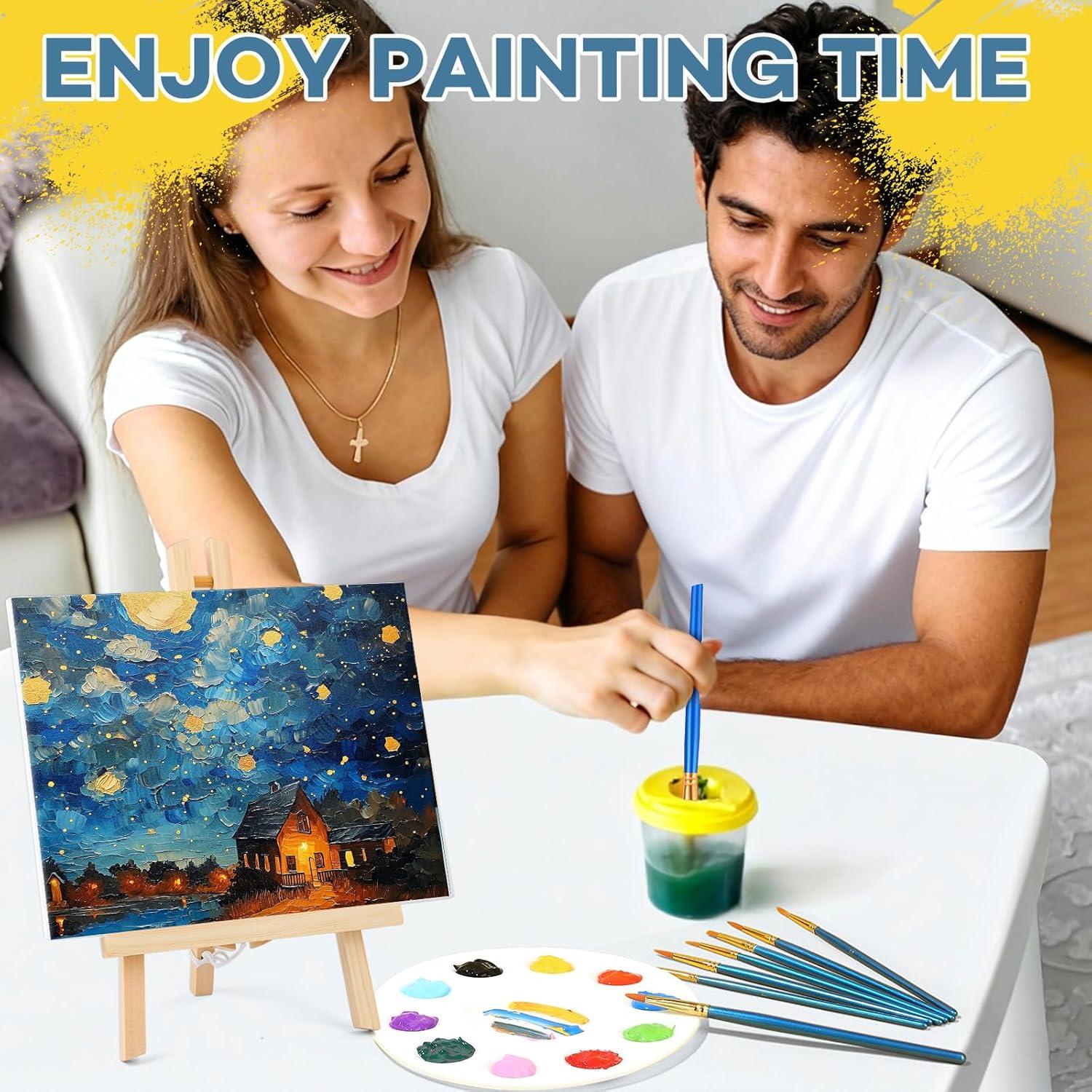 imageESRICH 130PCS Canvas with Easel Set Paint and Sip Kit for AdultsPaint Brushes Canvas Panel Painting KitPainting Supplies Kit Artists and Beginners to Painting Party130 PCS