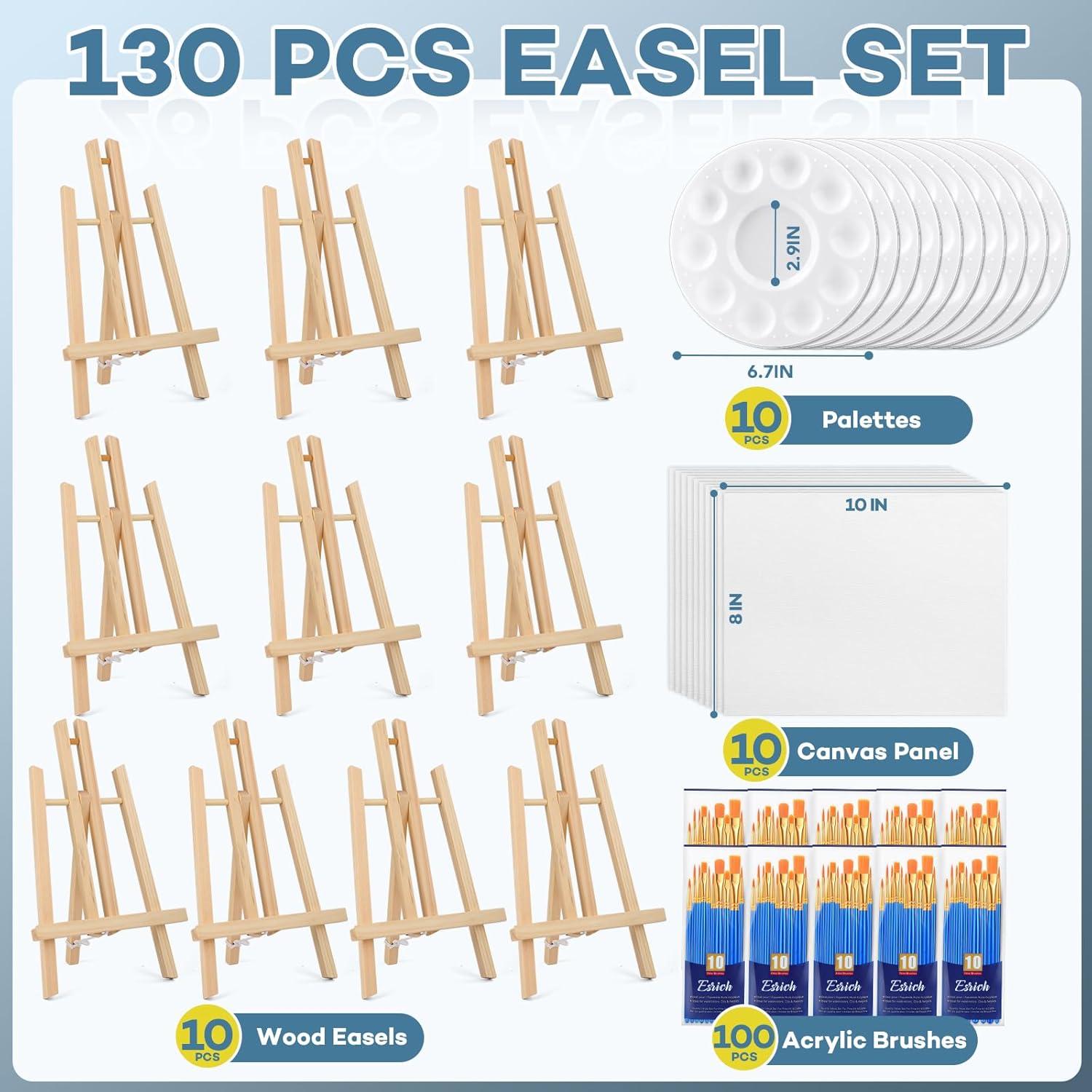 imageESRICH 130PCS Canvas with Easel Set Paint and Sip Kit for AdultsPaint Brushes Canvas Panel Painting KitPainting Supplies Kit Artists and Beginners to Painting Party130 PCS