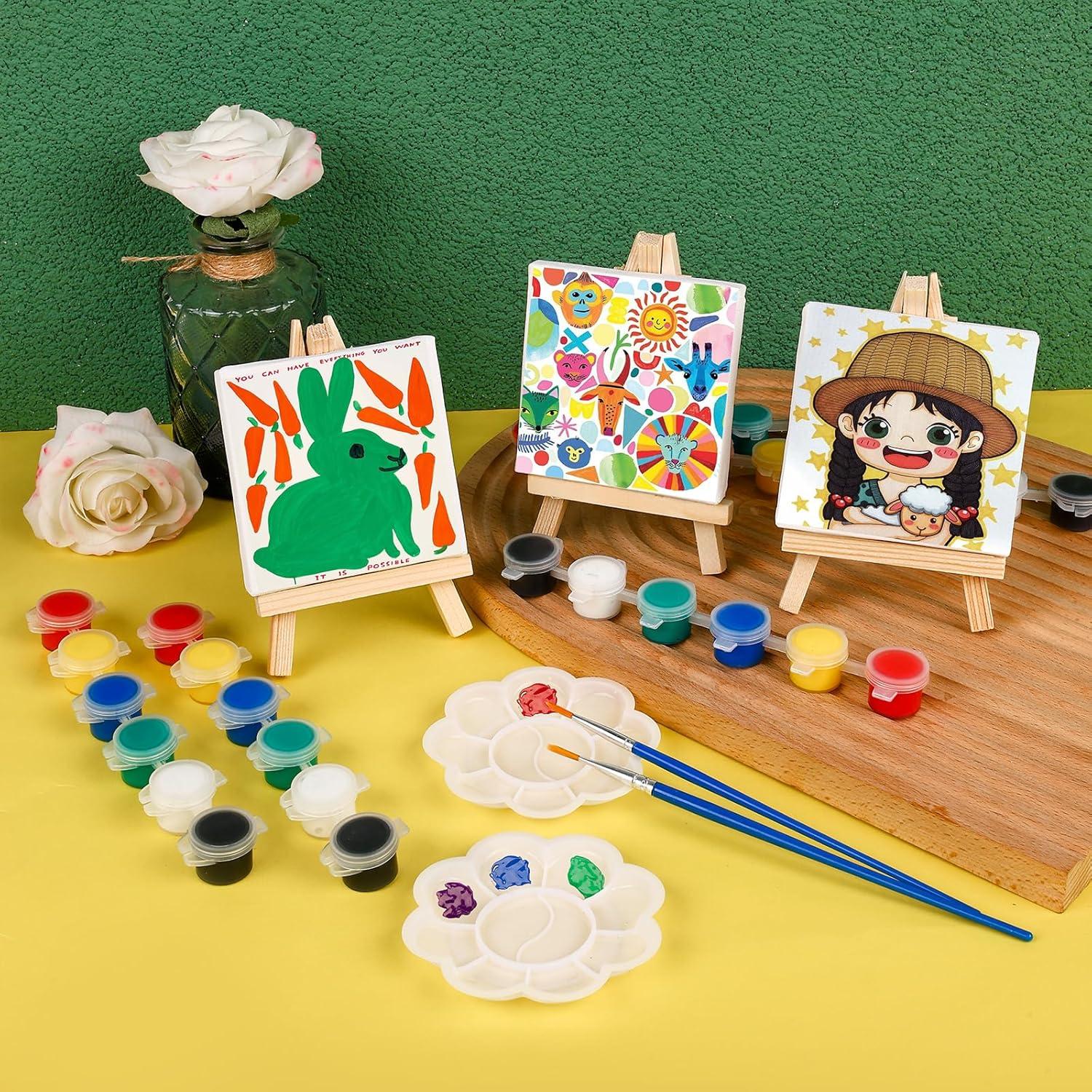 imageESRICH 18 Set Mini Acrylic Paint Kit Minis Stretched Canvas with Easel Acrylic Paint Strips Palettes Painting Brushes Mini Canvas and Easel Set for Kids Artists Beginner Gifts12