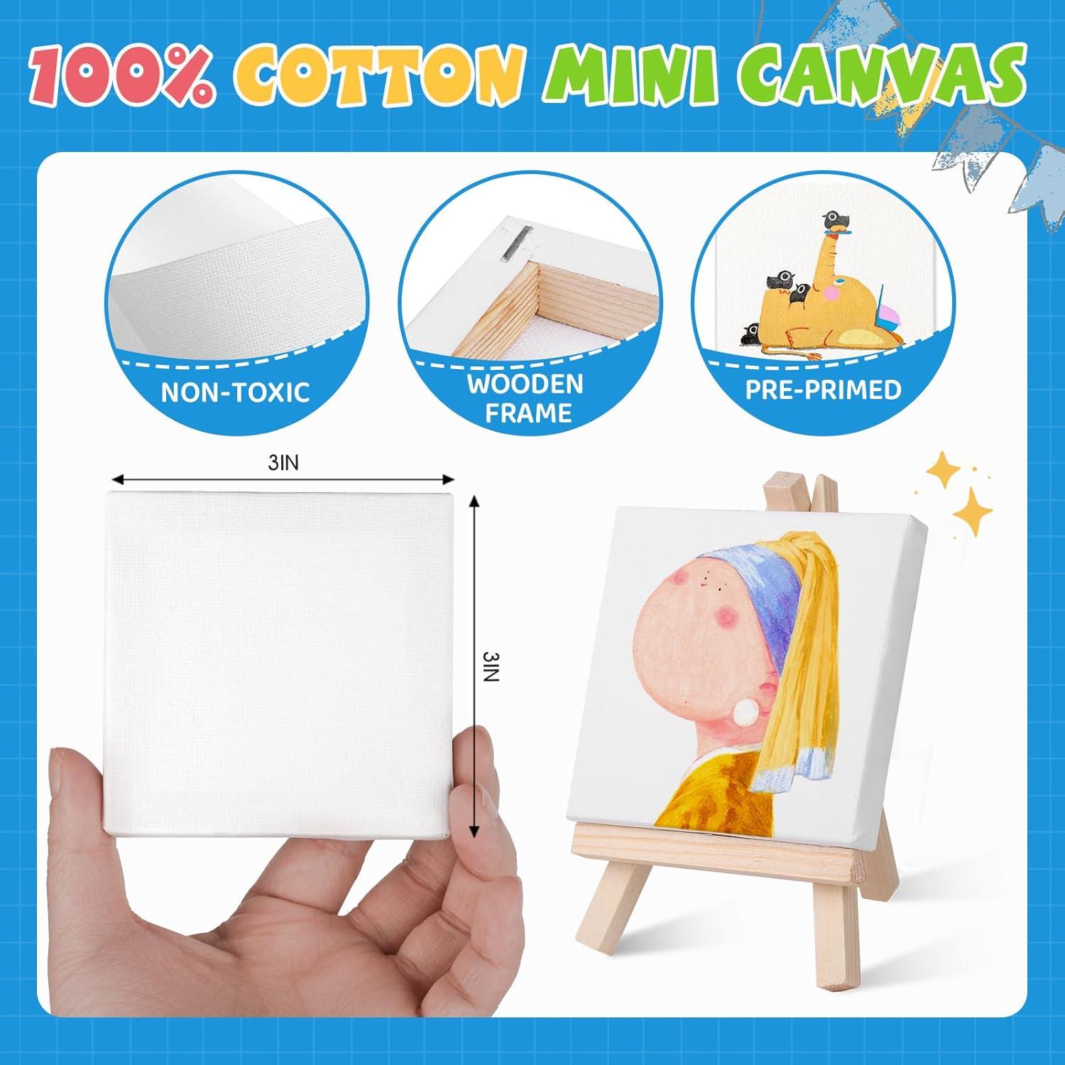 imageESRICH 18 Set Mini Acrylic Paint Kit Minis Stretched Canvas with Easel Acrylic Paint Strips Palettes Painting Brushes Mini Canvas and Easel Set for Kids Artists Beginner Gifts24