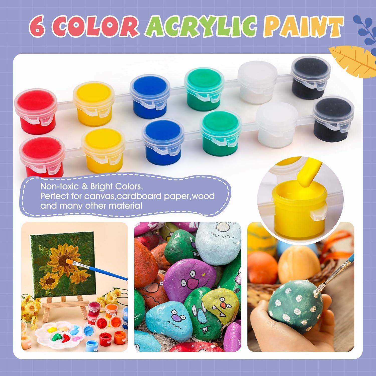 imageESRICH 18 Set Mini Acrylic Paint Kit Minis Stretched Canvas with Easel Acrylic Paint Strips Palettes Painting Brushes Mini Canvas and Easel Set for Kids Artists Beginner Gifts6