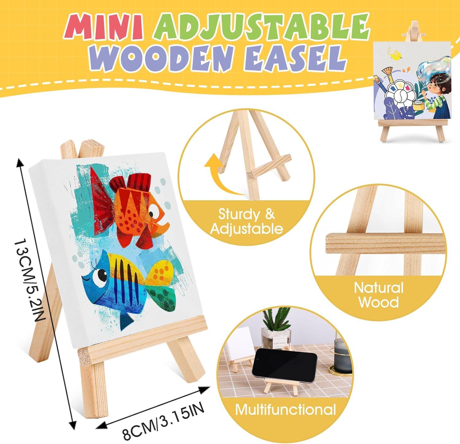 imageESRICH 18 Set Mini Acrylic Paint Kit Minis Stretched Canvas with Easel Acrylic Paint Strips Palettes Painting Brushes Mini Canvas and Easel Set for Kids Artists Beginner Gifts12