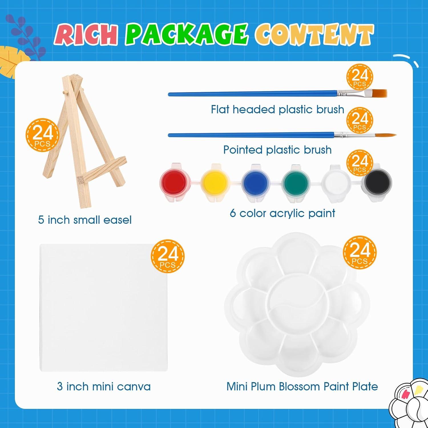 imageESRICH 18 Set Mini Acrylic Paint Kit Minis Stretched Canvas with Easel Acrylic Paint Strips Palettes Painting Brushes Mini Canvas and Easel Set for Kids Artists Beginner Gifts24