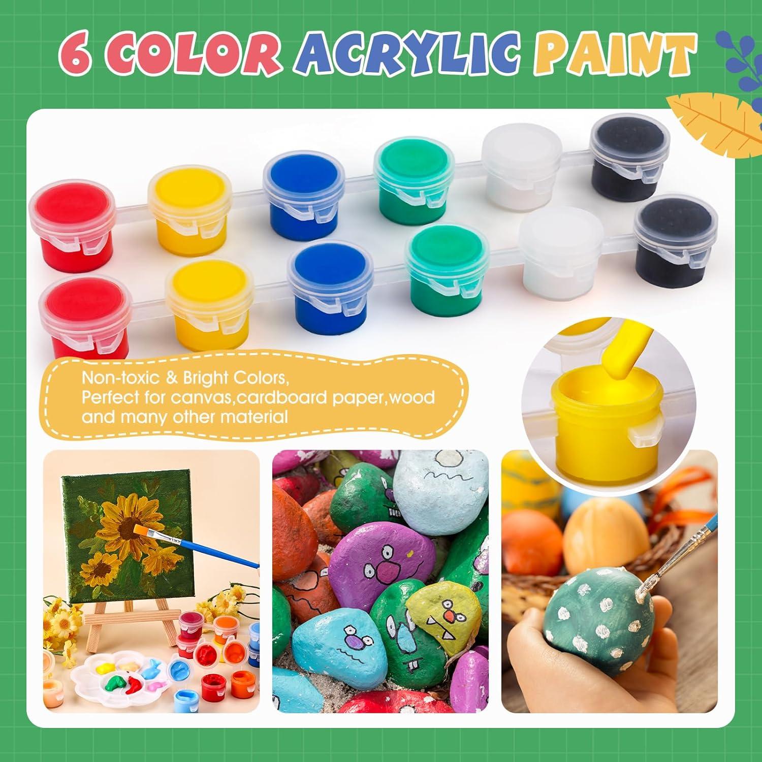 imageESRICH 18 Set Mini Acrylic Paint Kit Minis Stretched Canvas with Easel Acrylic Paint Strips Palettes Painting Brushes Mini Canvas and Easel Set for Kids Artists Beginner Gifts18