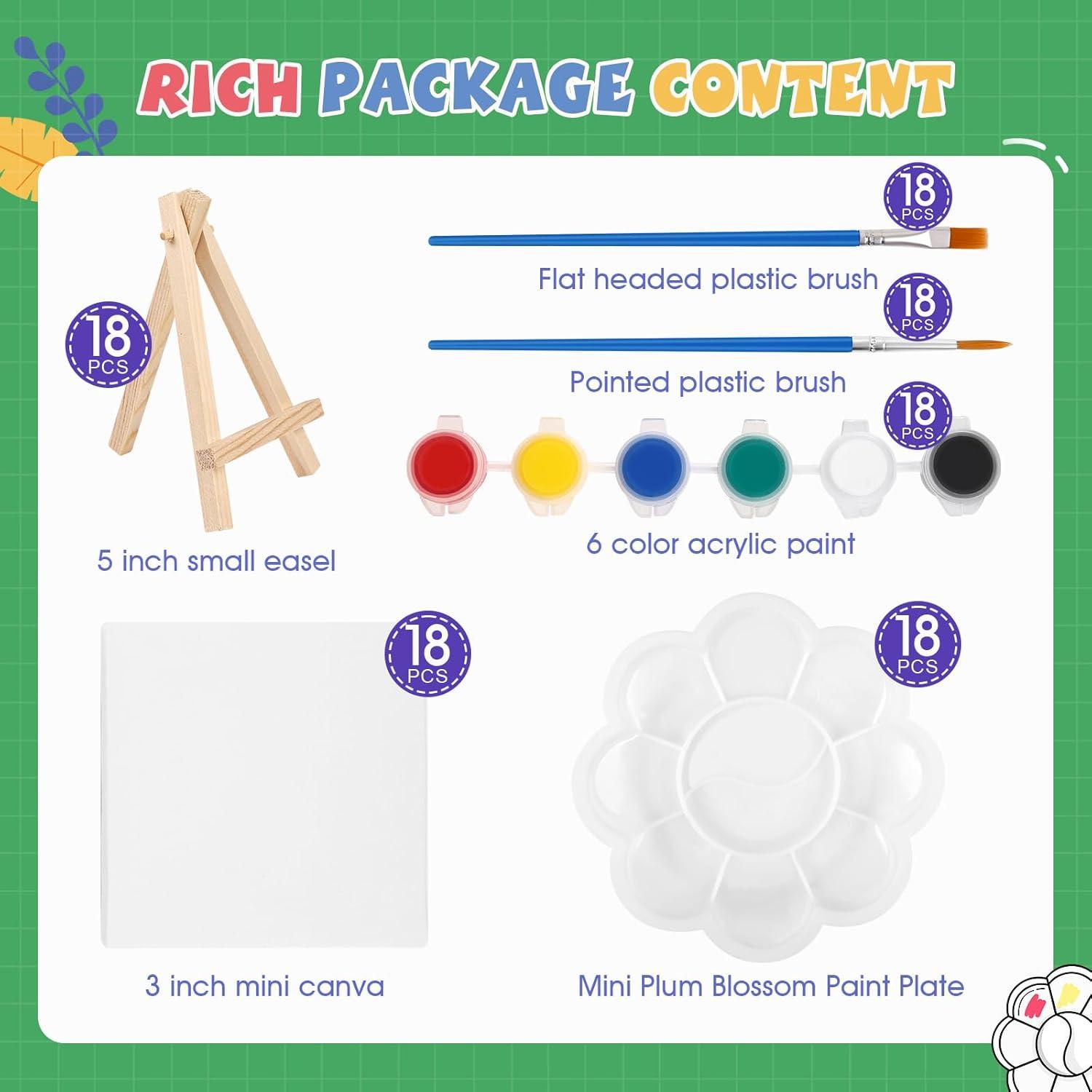 imageESRICH 18 Set Mini Acrylic Paint Kit Minis Stretched Canvas with Easel Acrylic Paint Strips Palettes Painting Brushes Mini Canvas and Easel Set for Kids Artists Beginner Gifts18