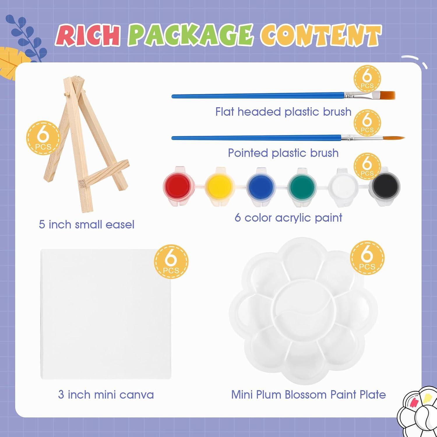 imageESRICH 18 Set Mini Acrylic Paint Kit Minis Stretched Canvas with Easel Acrylic Paint Strips Palettes Painting Brushes Mini Canvas and Easel Set for Kids Artists Beginner Gifts6