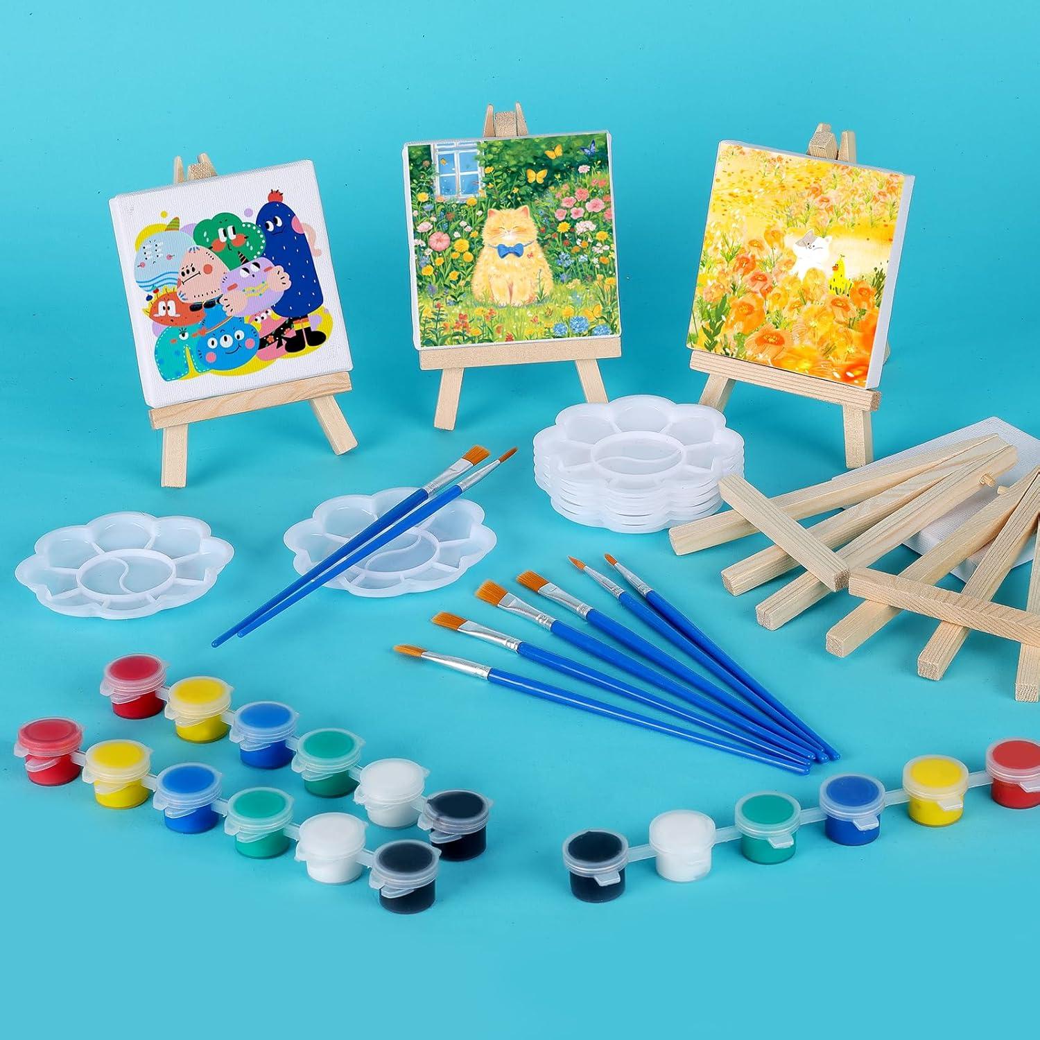 imageESRICH 18 Set Mini Acrylic Paint Kit Minis Stretched Canvas with Easel Acrylic Paint Strips Palettes Painting Brushes Mini Canvas and Easel Set for Kids Artists Beginner Gifts24