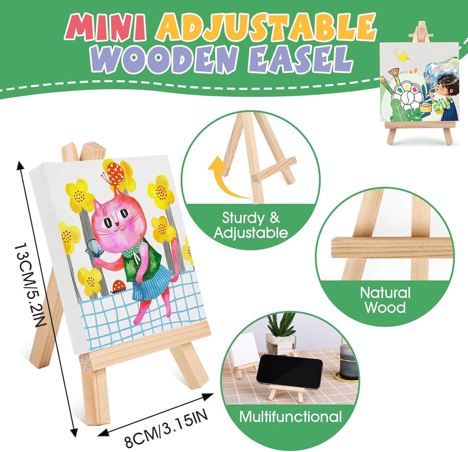 imageESRICH 18 Set Mini Acrylic Paint Kit Minis Stretched Canvas with Easel Acrylic Paint Strips Palettes Painting Brushes Mini Canvas and Easel Set for Kids Artists Beginner Gifts18