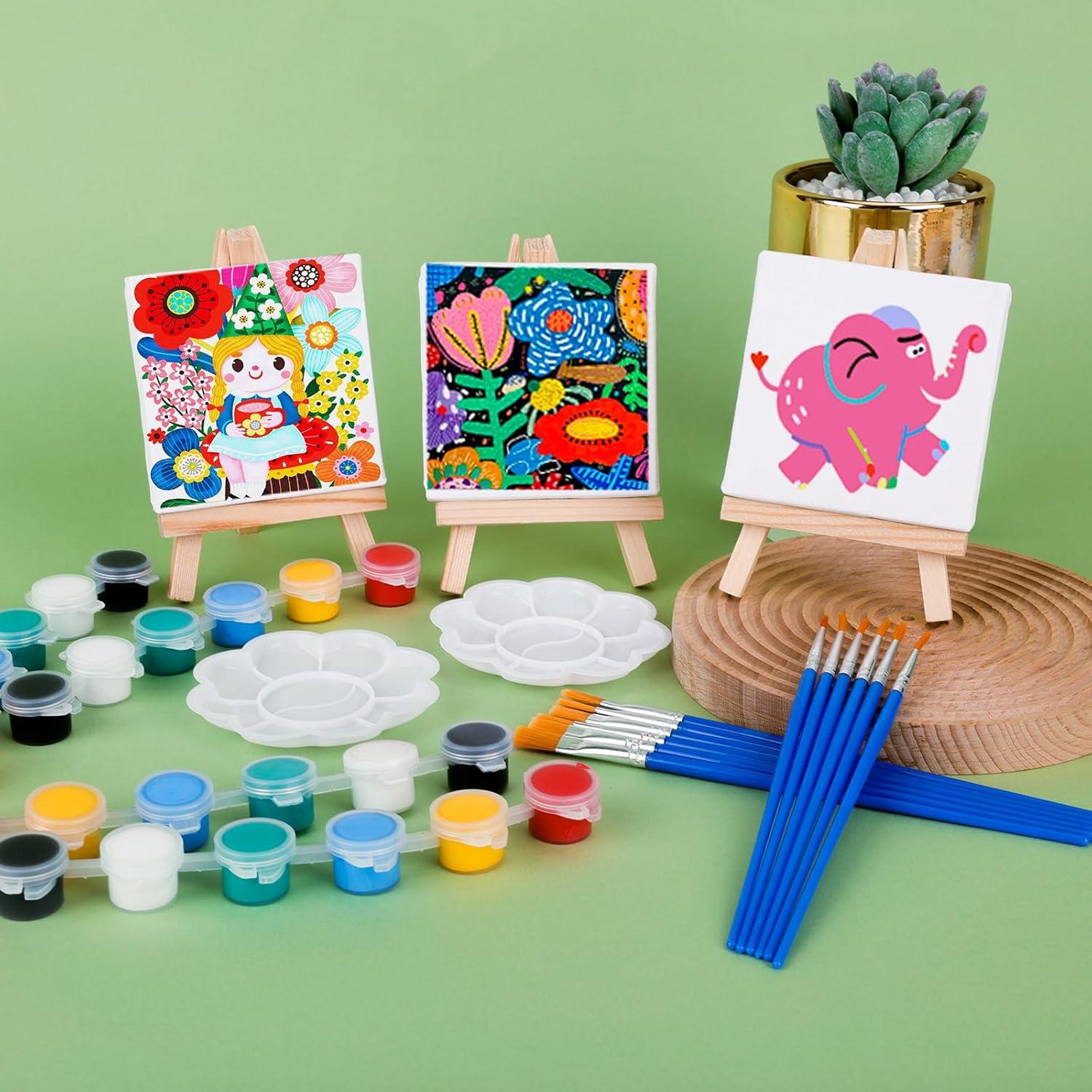 imageESRICH 18 Set Mini Acrylic Paint Kit Minis Stretched Canvas with Easel Acrylic Paint Strips Palettes Painting Brushes Mini Canvas and Easel Set for Kids Artists Beginner Gifts18