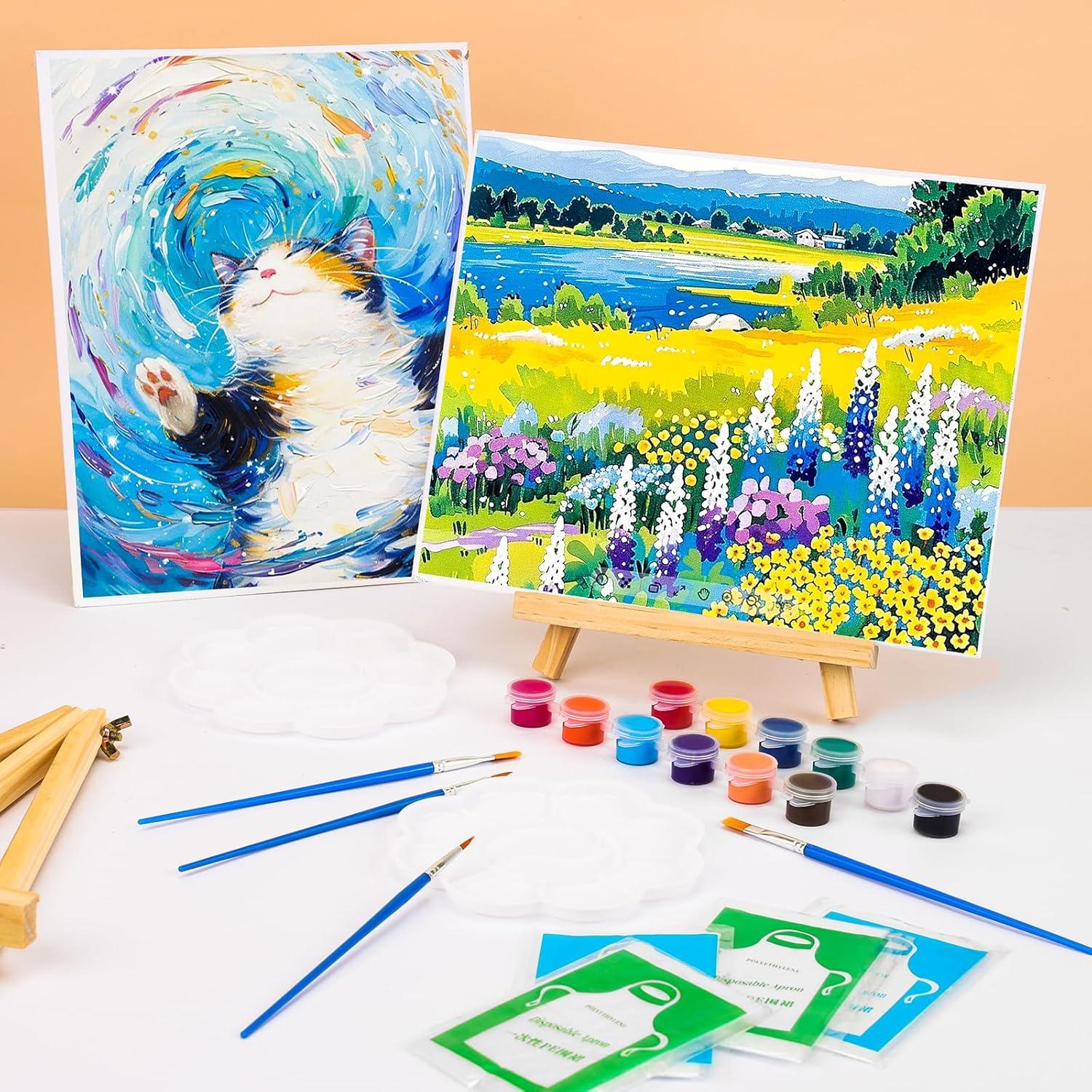 imageESRICH 20 Pack Painting Kits for Adults with Easel 8x10 Canvas Mini Acrylic Paint Paint Brushes Palettes Aprons Sip and Paint Kits for Adults Couples Friends Date Night Painting Party Supplies