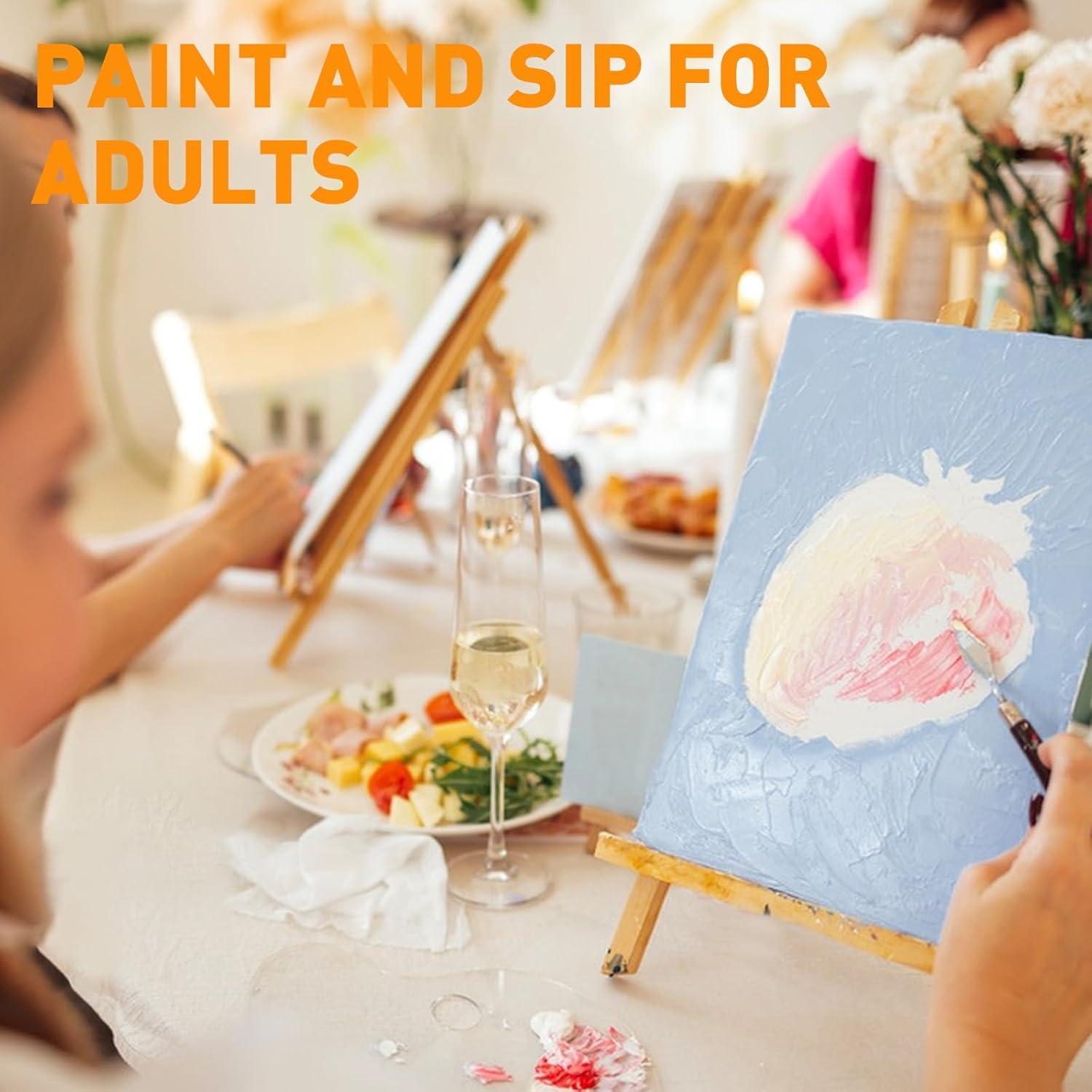 imageESRICH 20 Pack Painting Kits for Adults with Easel 8x10 Canvas Mini Acrylic Paint Paint Brushes Palettes Aprons Sip and Paint Kits for Adults Couples Friends Date Night Painting Party Supplies