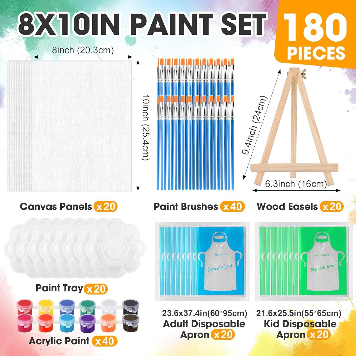 imageESRICH 20 Pack Painting Kits for Adults with Easel 8x10 Canvas Mini Acrylic Paint Paint Brushes Palettes Aprons Sip and Paint Kits for Adults Couples Friends Date Night Painting Party Supplies