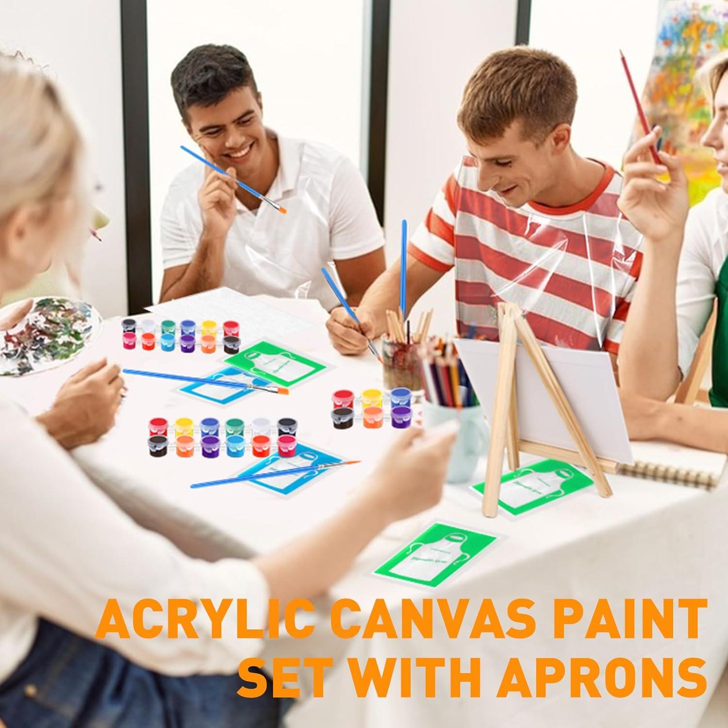 imageESRICH 20 Pack Painting Kits for Adults with Easel 8x10 Canvas Mini Acrylic Paint Paint Brushes Palettes Aprons Sip and Paint Kits for Adults Couples Friends Date Night Painting Party Supplies
