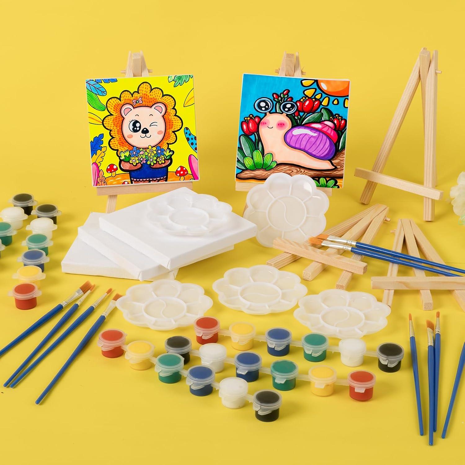imageESRICH 20 Set Mini Canvas Painting Kit Minis Acrylic Paint Set Valentines Day Gifts44in Stretched Canvas with Easel Acrylic PaintsBrushesPaletteMini Easel Canvas for Kids Adults Painting Party5 set 44