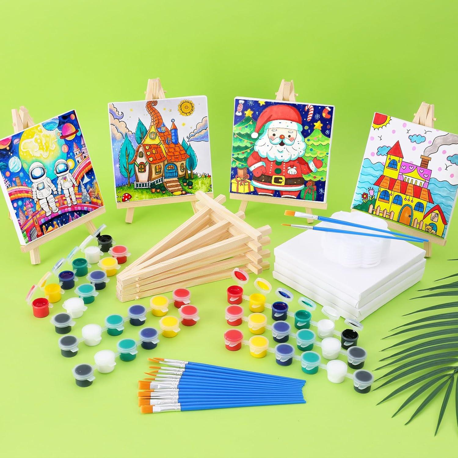 imageESRICH 20 Set Mini Canvas Painting Kit Minis Acrylic Paint Set Valentines Day Gifts44in Stretched Canvas with Easel Acrylic PaintsBrushesPaletteMini Easel Canvas for Kids Adults Painting Party24 set 55