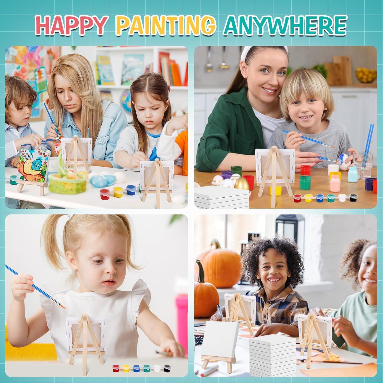 imageESRICH 20 Set Mini Canvas Painting Kit Minis Acrylic Paint Set Valentines Day Gifts44in Stretched Canvas with Easel Acrylic PaintsBrushesPaletteMini Easel Canvas for Kids Adults Painting Party20 set 44