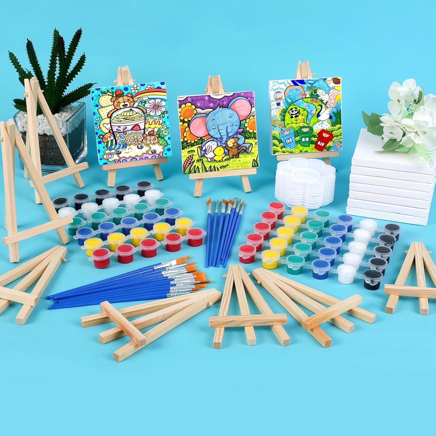 imageESRICH 20 Set Mini Canvas Painting Kit Minis Acrylic Paint Set Valentines Day Gifts44in Stretched Canvas with Easel Acrylic PaintsBrushesPaletteMini Easel Canvas for Kids Adults Painting Party10 set 44