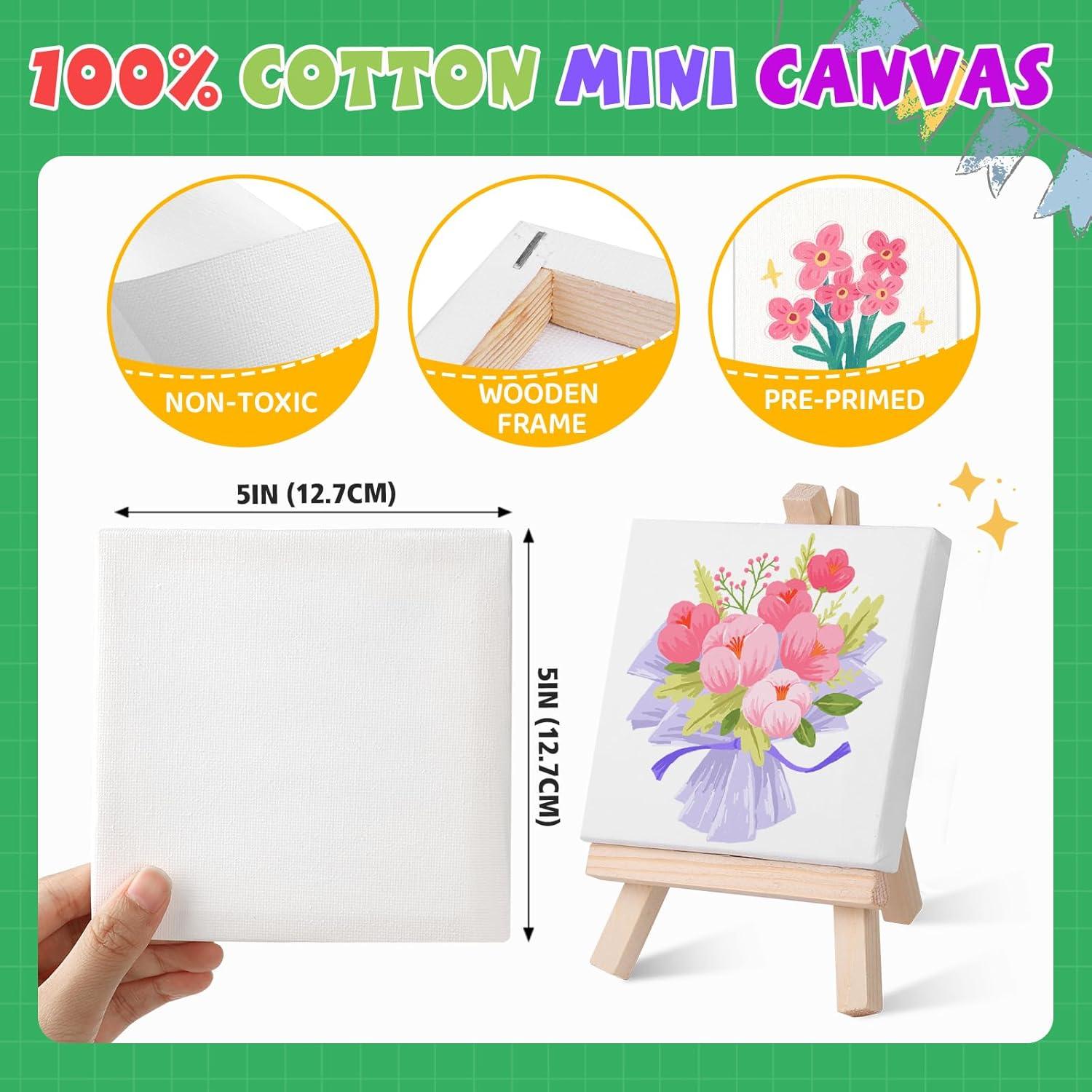imageESRICH 20 Set Mini Canvas Painting Kit Minis Acrylic Paint Set Valentines Day Gifts44in Stretched Canvas with Easel Acrylic PaintsBrushesPaletteMini Easel Canvas for Kids Adults Painting Party24 set 55
