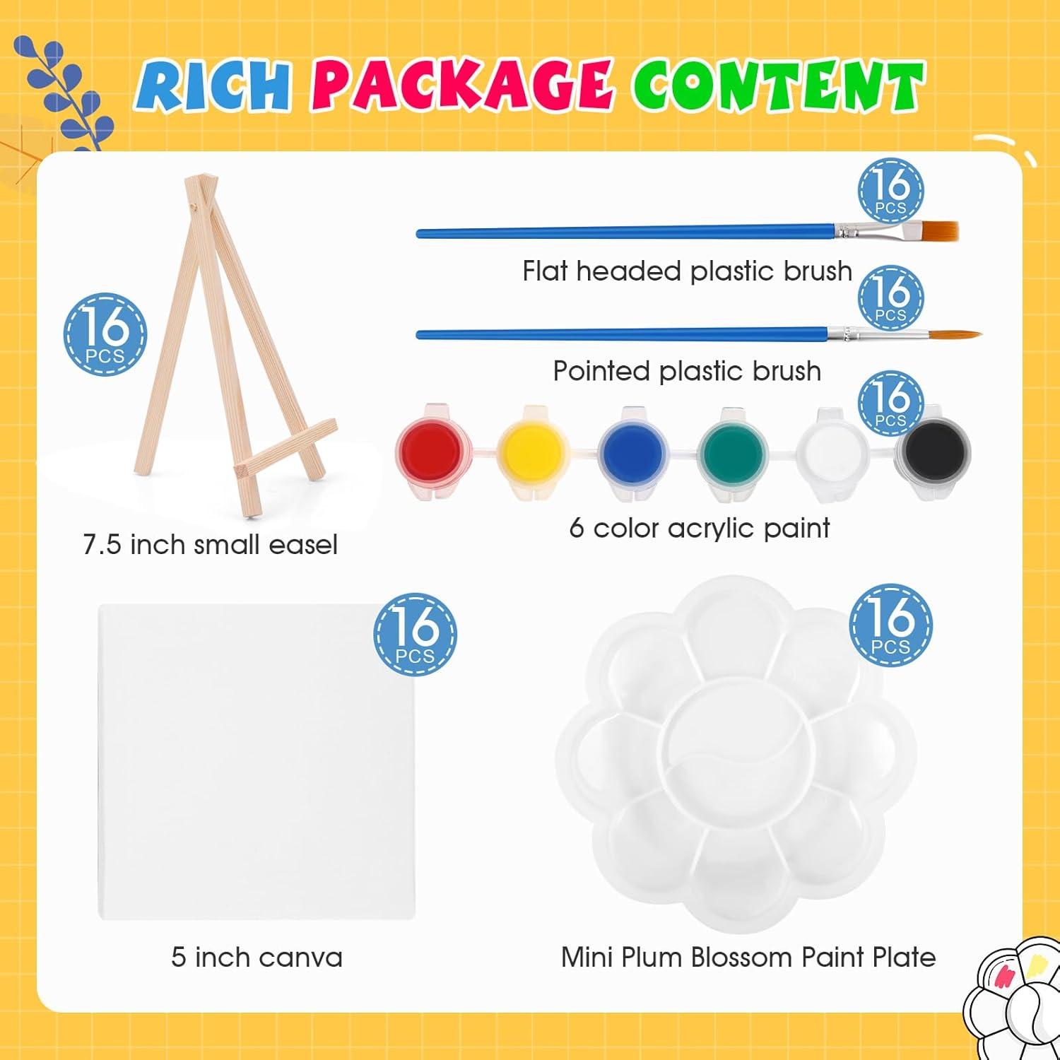 imageESRICH 20 Set Mini Canvas Painting Kit Minis Acrylic Paint Set Valentines Day Gifts44in Stretched Canvas with Easel Acrylic PaintsBrushesPaletteMini Easel Canvas for Kids Adults Painting Party16 set 55
