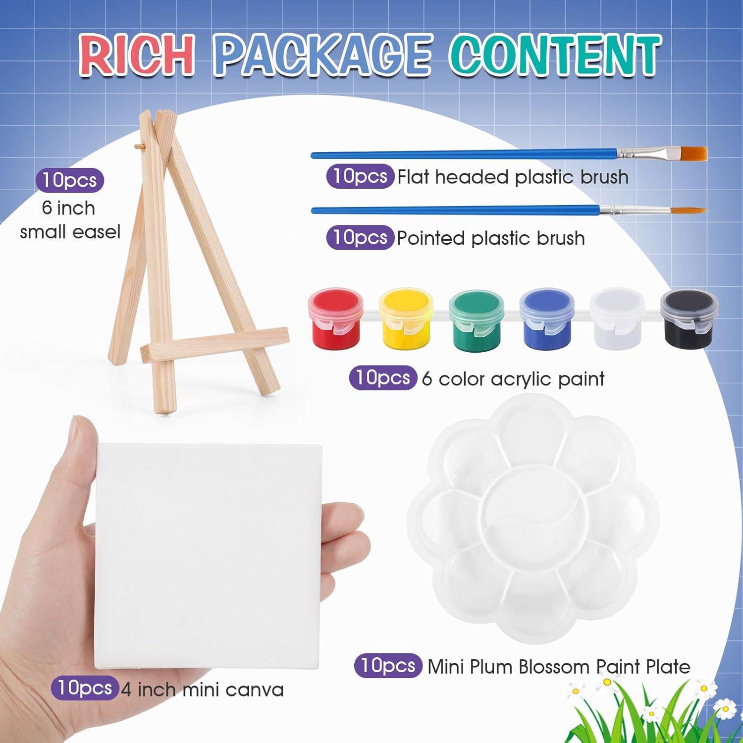 imageESRICH 20 Set Mini Canvas Painting Kit Minis Acrylic Paint Set Valentines Day Gifts44in Stretched Canvas with Easel Acrylic PaintsBrushesPaletteMini Easel Canvas for Kids Adults Painting Party10 set 44