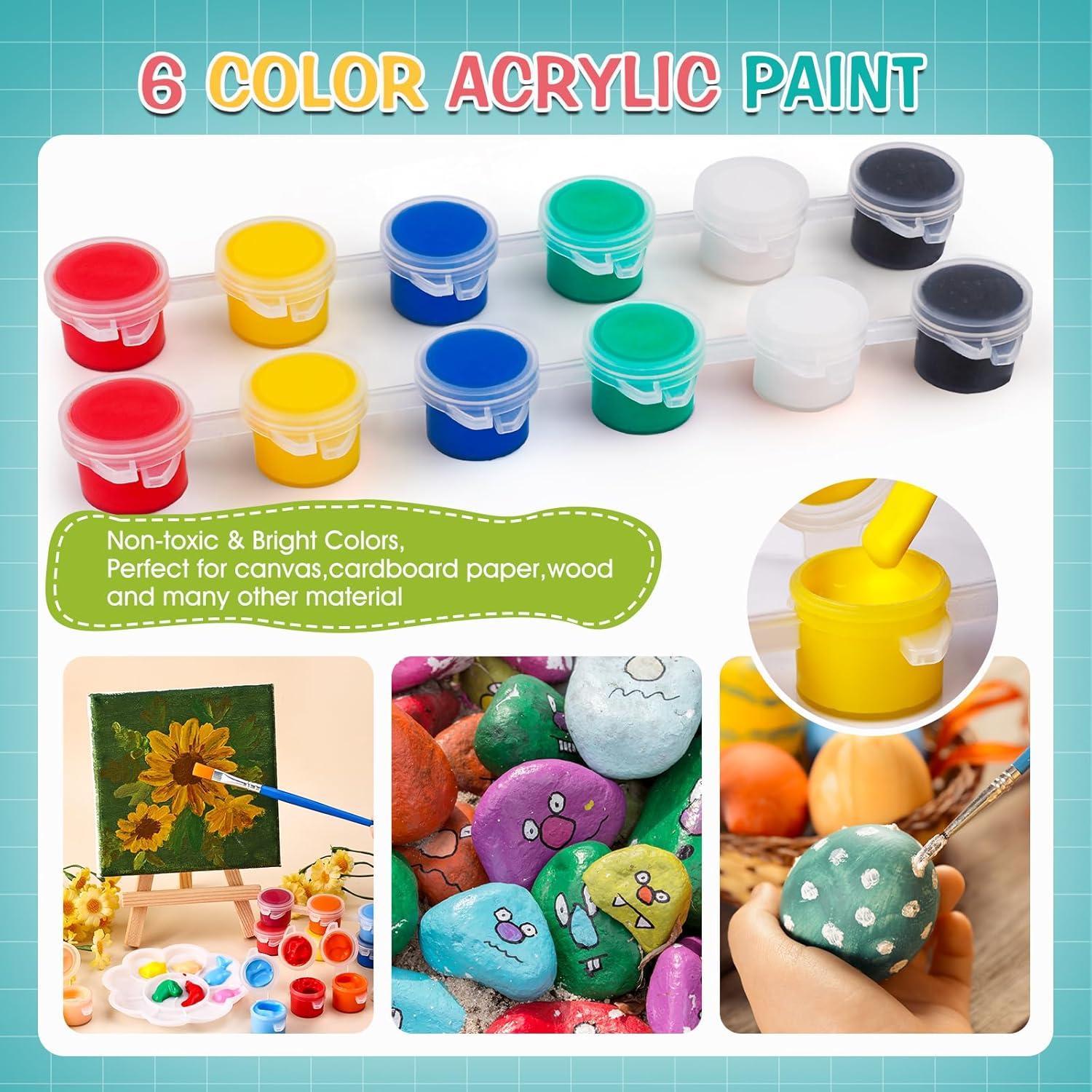 imageESRICH 20 Set Mini Canvas Painting Kit Minis Acrylic Paint Set Valentines Day Gifts44in Stretched Canvas with Easel Acrylic PaintsBrushesPaletteMini Easel Canvas for Kids Adults Painting Party20 set 44