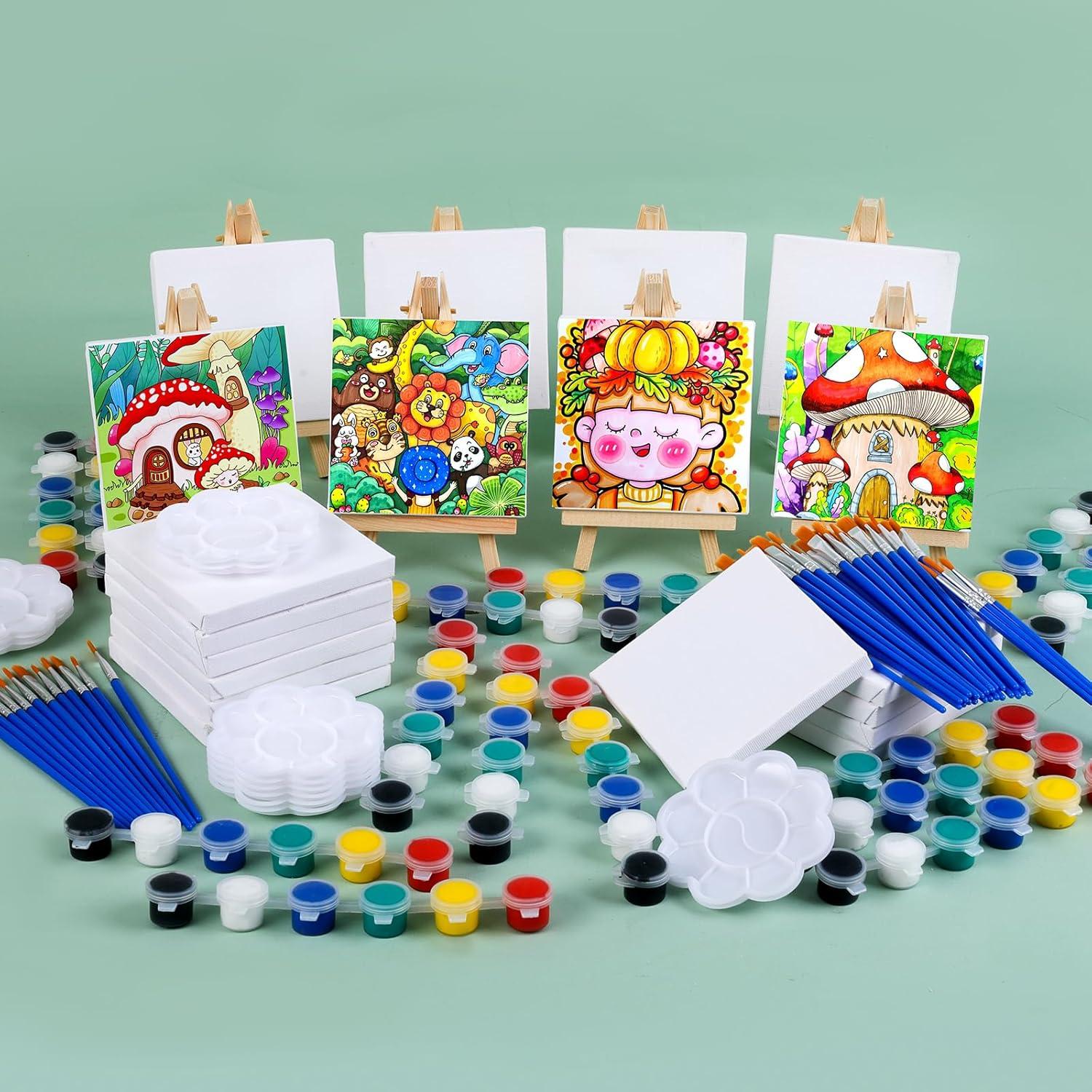 imageESRICH 20 Set Mini Canvas Painting Kit Minis Acrylic Paint Set Valentines Day Gifts44in Stretched Canvas with Easel Acrylic PaintsBrushesPaletteMini Easel Canvas for Kids Adults Painting Party20 set 44