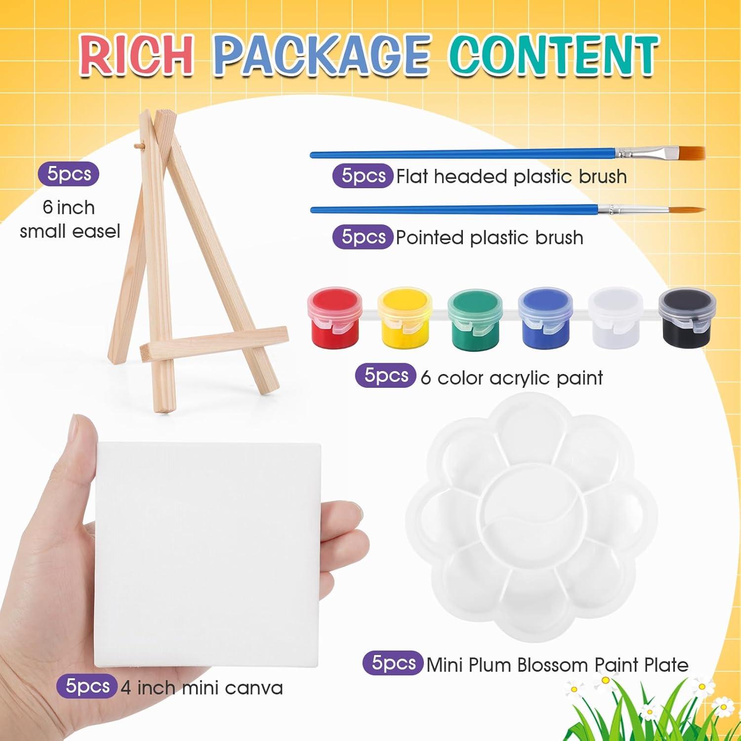 imageESRICH 20 Set Mini Canvas Painting Kit Minis Acrylic Paint Set Valentines Day Gifts44in Stretched Canvas with Easel Acrylic PaintsBrushesPaletteMini Easel Canvas for Kids Adults Painting Party5 set 44