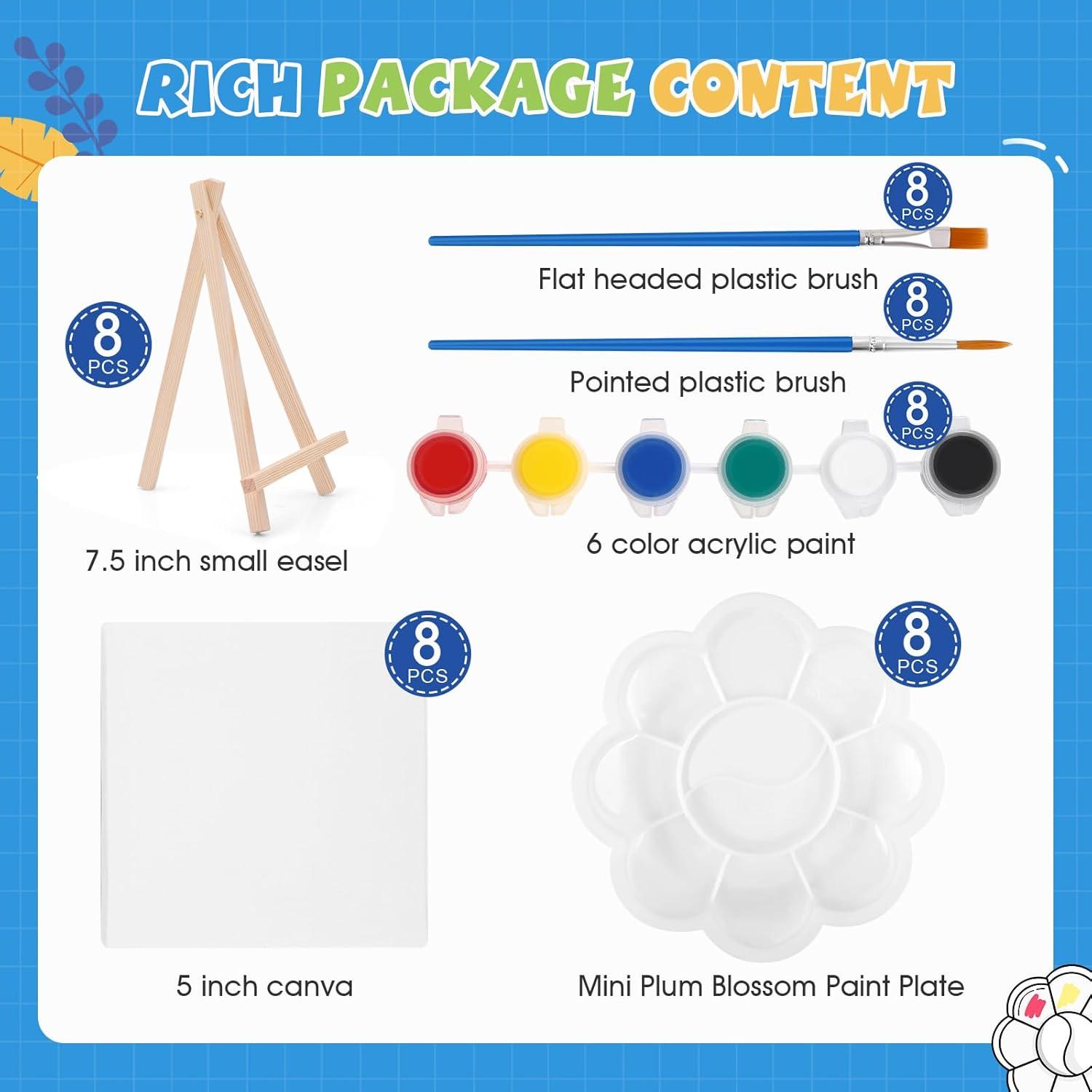imageESRICH 20 Set Mini Canvas Painting Kit Minis Acrylic Paint Set Valentines Day Gifts44in Stretched Canvas with Easel Acrylic PaintsBrushesPaletteMini Easel Canvas for Kids Adults Painting Party8 set 55