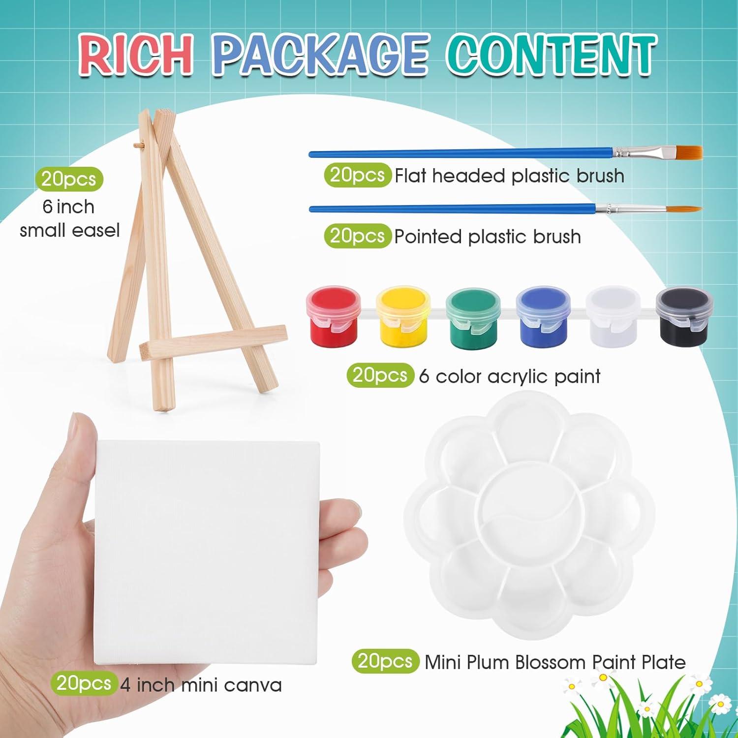 imageESRICH 20 Set Mini Canvas Painting Kit Minis Acrylic Paint Set Valentines Day Gifts44in Stretched Canvas with Easel Acrylic PaintsBrushesPaletteMini Easel Canvas for Kids Adults Painting Party20 set 44