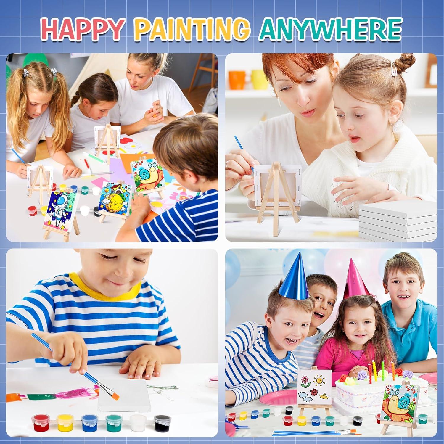 imageESRICH 20 Set Mini Canvas Painting Kit Minis Acrylic Paint Set Valentines Day Gifts44in Stretched Canvas with Easel Acrylic PaintsBrushesPaletteMini Easel Canvas for Kids Adults Painting Party10 set 44