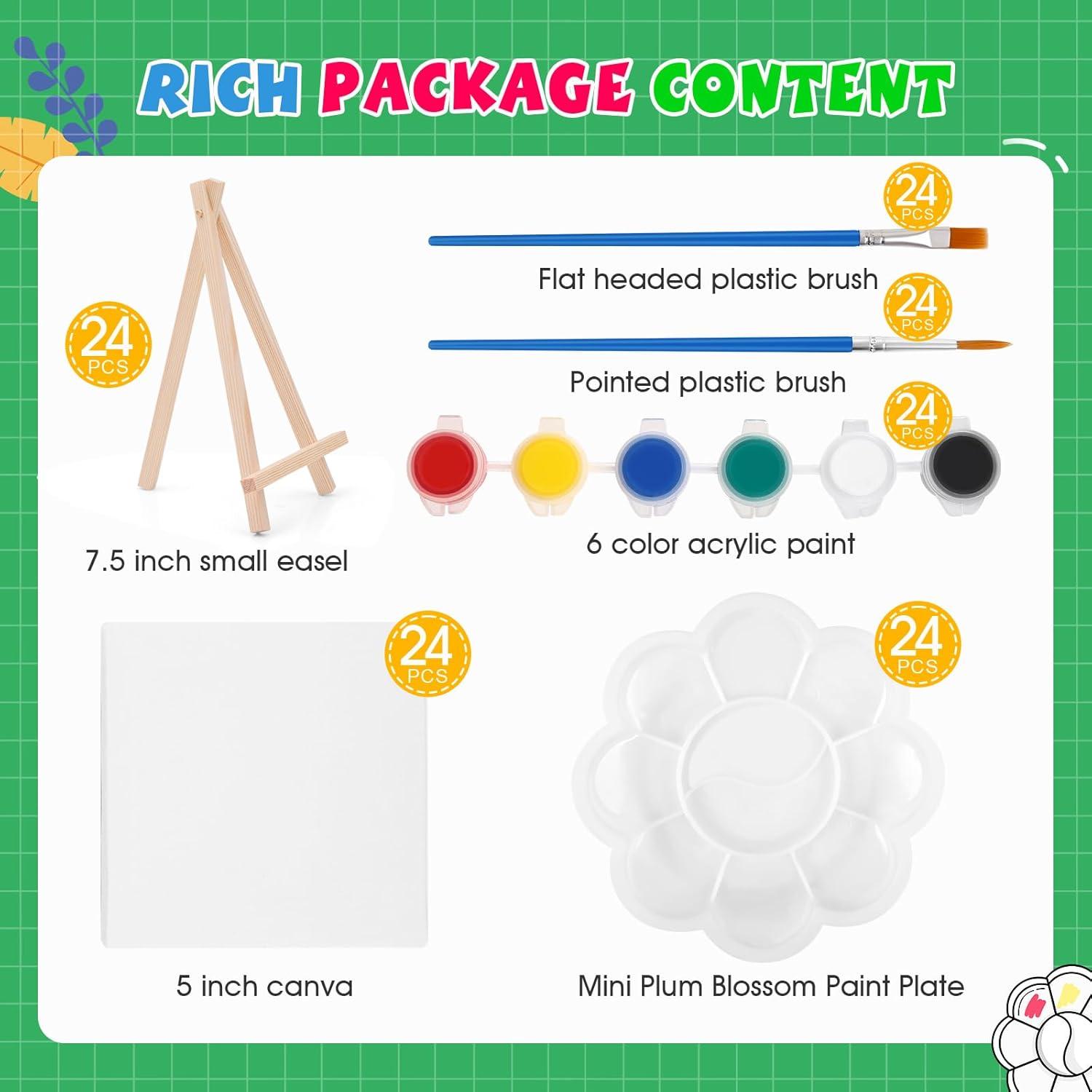 imageESRICH 20 Set Mini Canvas Painting Kit Minis Acrylic Paint Set Valentines Day Gifts44in Stretched Canvas with Easel Acrylic PaintsBrushesPaletteMini Easel Canvas for Kids Adults Painting Party24 set 55