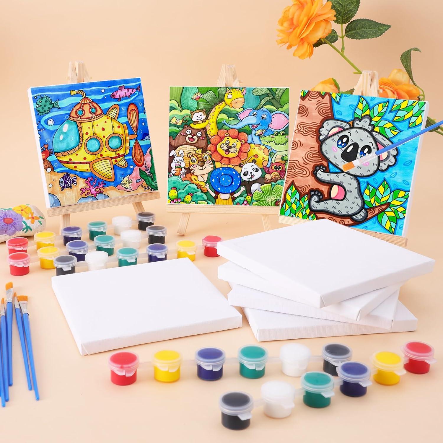 imageESRICH 20 Set Mini Canvas Painting Kit Minis Acrylic Paint Set Valentines Day Gifts44in Stretched Canvas with Easel Acrylic PaintsBrushesPaletteMini Easel Canvas for Kids Adults Painting Party16 set 55