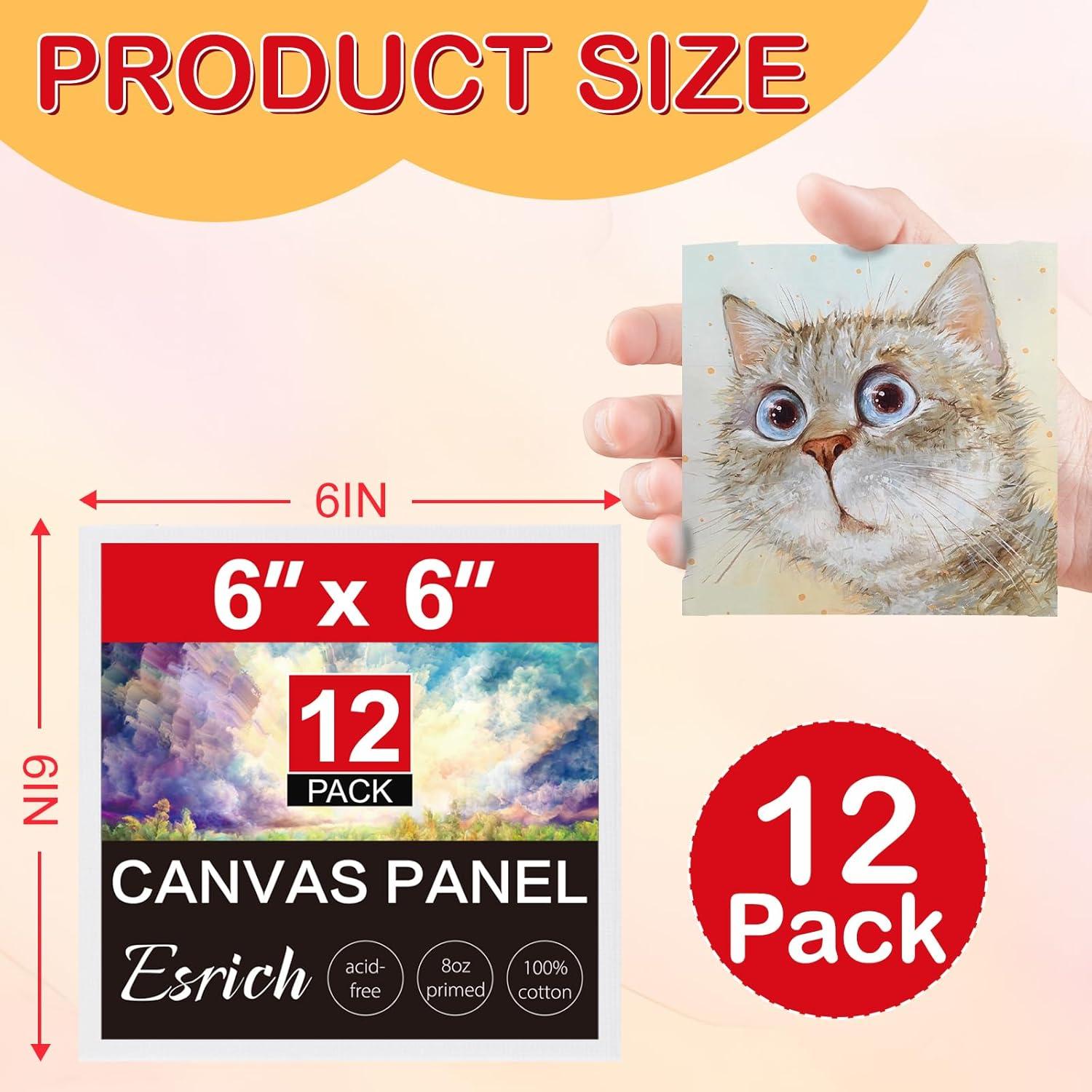 imageESRICH 3x3IN Small Canvases for Painting 32 Pack Mini Canvas Boards Cotton Painting Canvas Primed Acid Free Mini Blank Canvas Panels for Oil PaintWatercolorAcrylic PaintGouacheampTempera6x6in 12pack