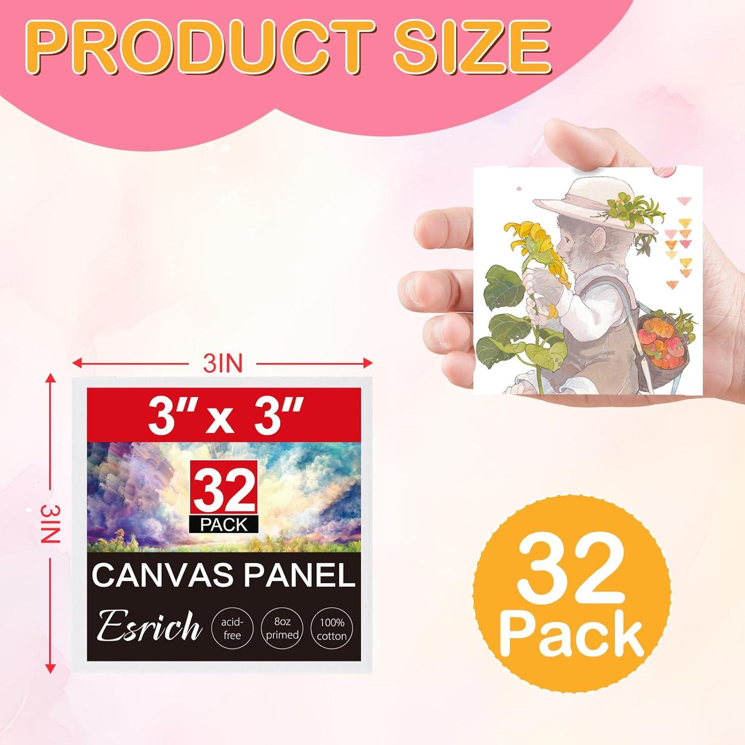 imageESRICH 3x3IN Small Canvases for Painting 32 Pack Mini Canvas Boards Cotton Painting Canvas Primed Acid Free Mini Blank Canvas Panels for Oil PaintWatercolorAcrylic PaintGouacheampTempera3x3in 32pack