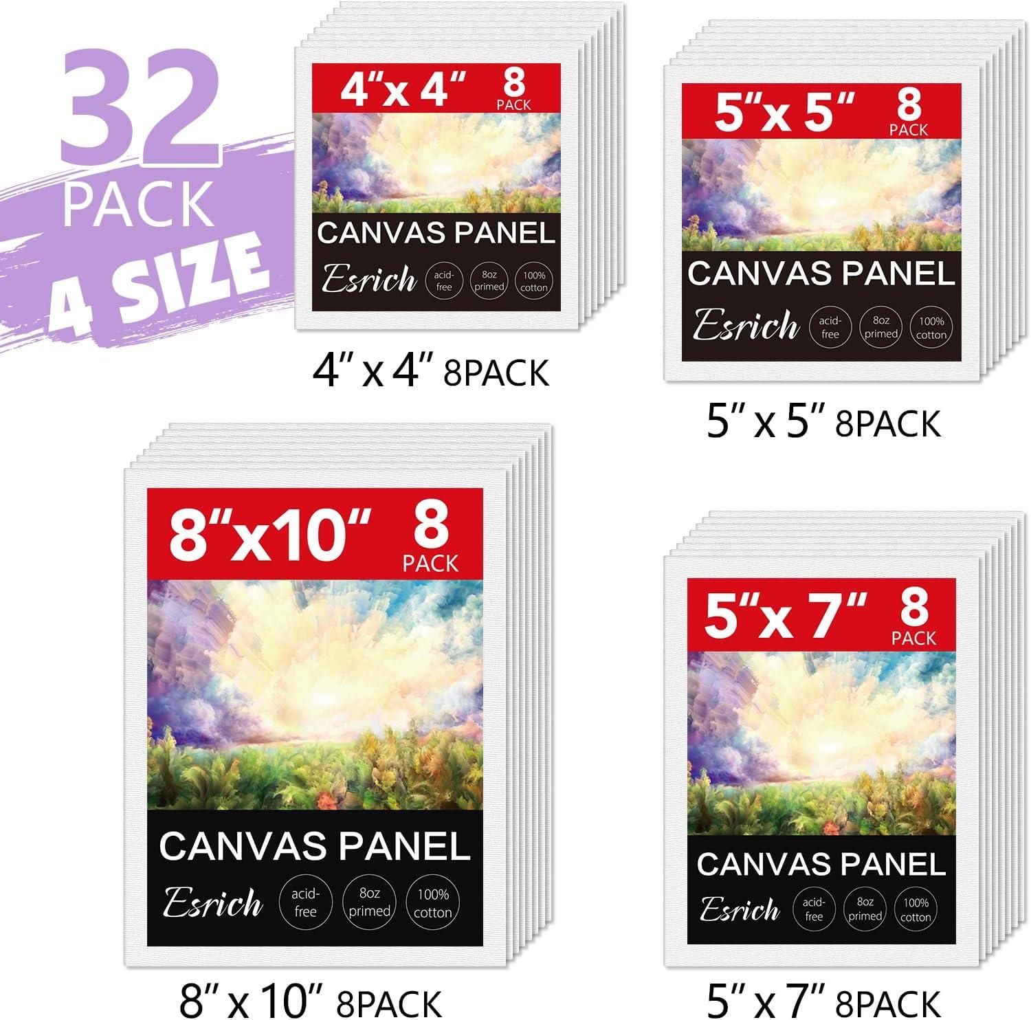 imageESRICH 48 Pack Canvas Boards for Painting 6Pcs of 4x4 4x6 5x6 6x6 8x10 10x10 9x12 11x14 Canvas for Painting Cotton Primed Blank Painting Canvas Panels for Oil Acrylic Watercolor32 pack4x4 5x5 5x7 8x10