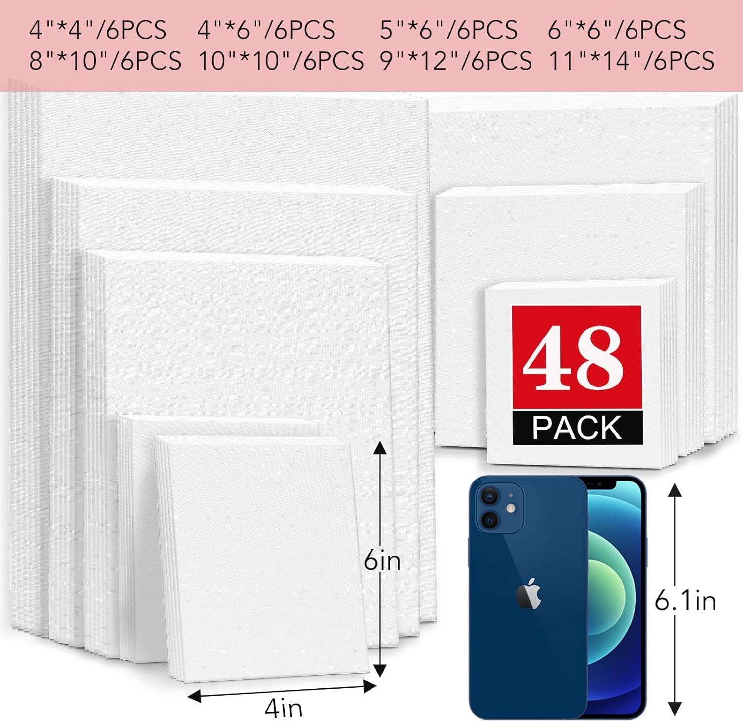 imageESRICH 48 Pack Canvas Boards for Painting 6Pcs of 4x4 4x6 5x6 6x6 8x10 10x10 9x12 11x14 Canvas for Painting Cotton Primed Blank Painting Canvas Panels for Oil Acrylic Watercolor48 Pack4x4 4x6 5x6 6x6 8x10 10x10 9x12 11x14
