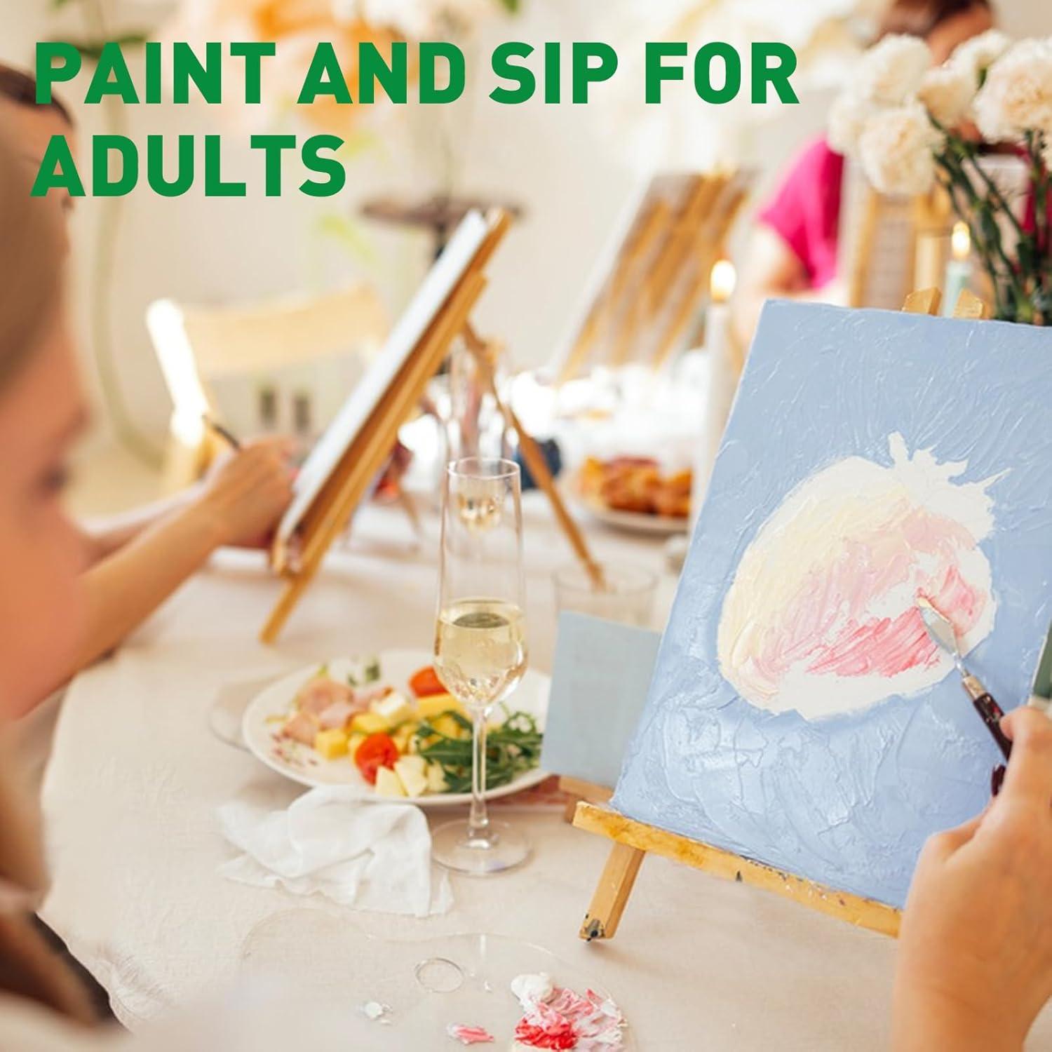 imageESRICH 5 Pack 8x10 Canvas Painting Kits for Adults with Easel Mini Acrylic Paint Paint Brushes Palettes Aprons Sip and Paint Kits for Adults Couples Friends Date Night Painting Party Supplies
