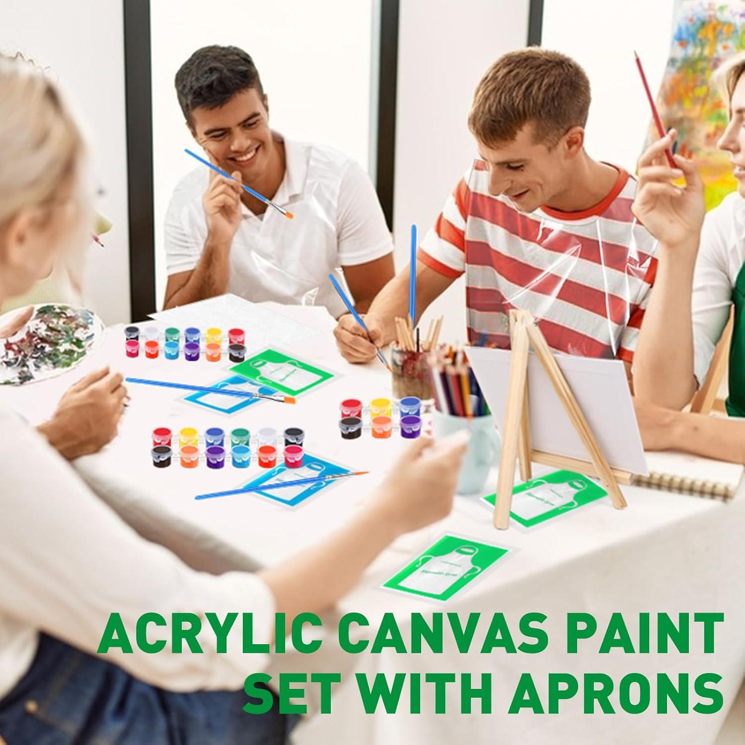 imageESRICH 5 Pack 8x10 Canvas Painting Kits for Adults with Easel Mini Acrylic Paint Paint Brushes Palettes Aprons Sip and Paint Kits for Adults Couples Friends Date Night Painting Party Supplies