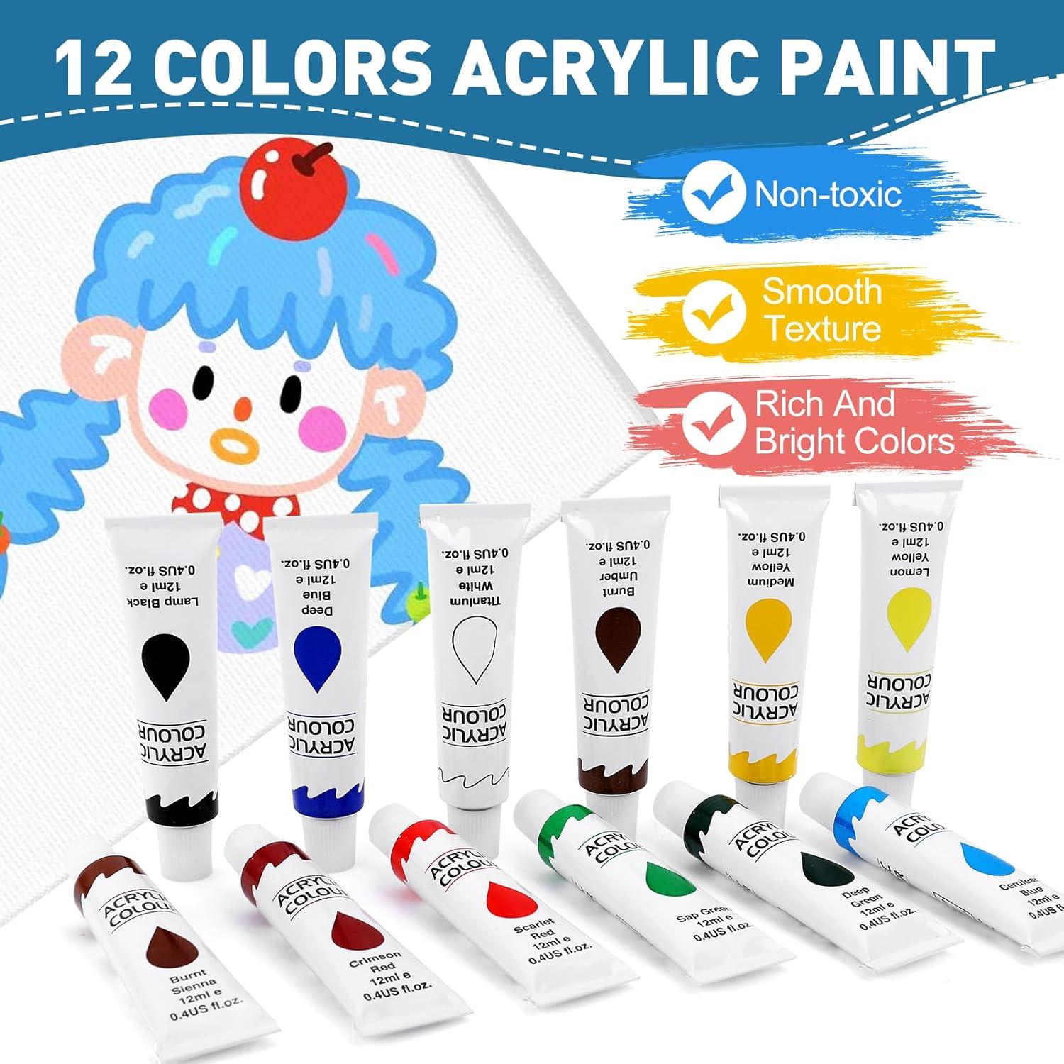 imageESRICH 52PCS Acrylic Paint Canvas Set Acrylic Painting Kit with 2 Set of 12 Colors Acrylics PaintPaint BrushesCanvas Wooden Easels Art Plates Art Painting Supplies for Kids Adults Beginners24