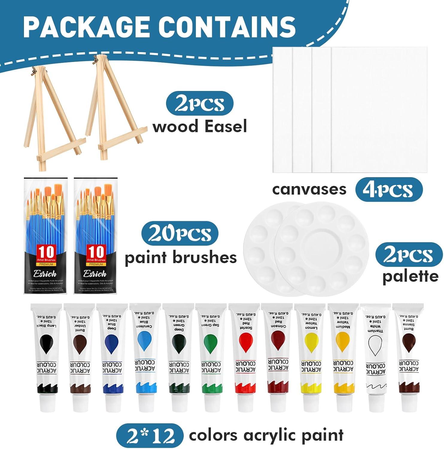 imageESRICH 52PCS Acrylic Paint Canvas Set Acrylic Painting Kit with 2 Set of 12 Colors Acrylics PaintPaint BrushesCanvas Wooden Easels Art Plates Art Painting Supplies for Kids Adults Beginners24