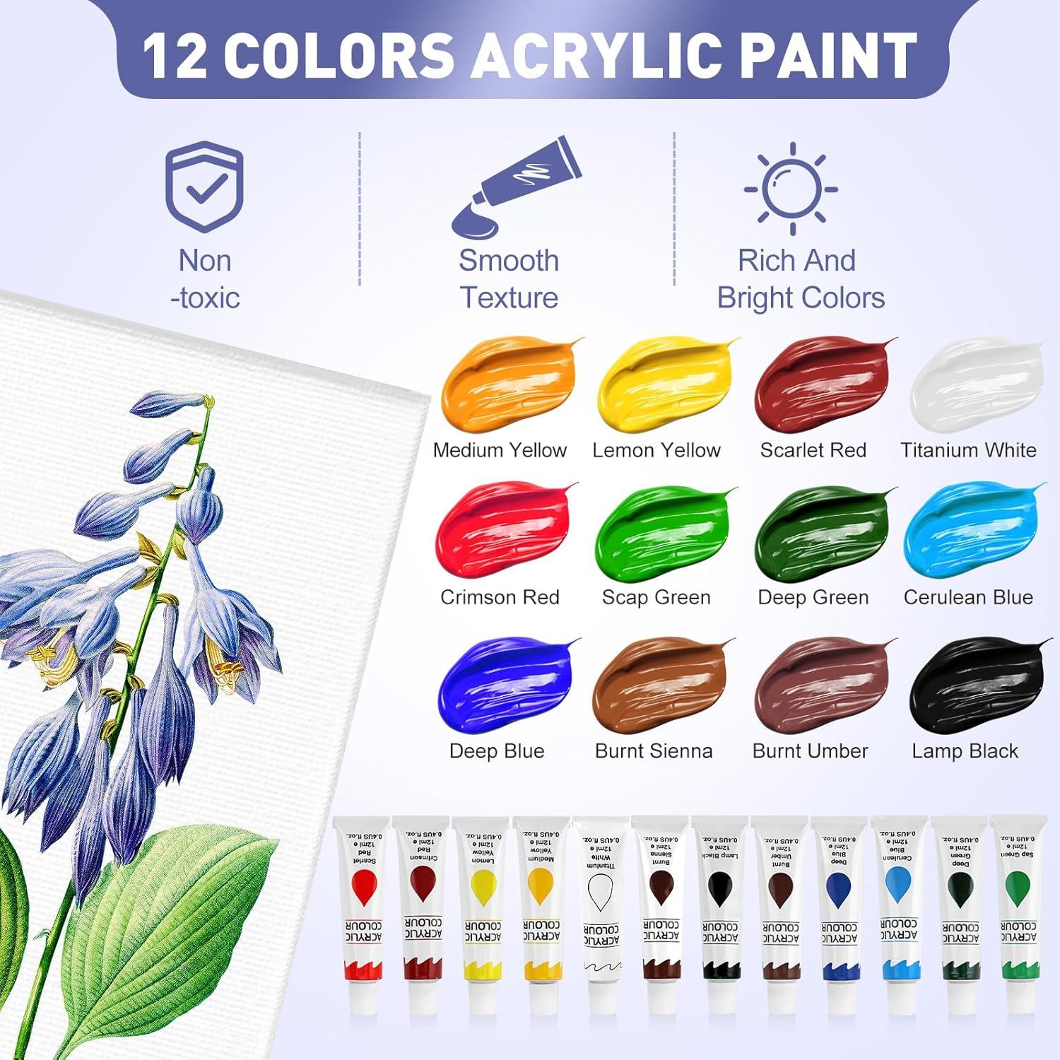 imageESRICH 52PCS Acrylic Paint Canvas Set Acrylic Painting Kit with 2 Set of 12 Colors Acrylics PaintPaint BrushesCanvas Wooden Easels Art Plates Art Painting Supplies for Kids Adults Beginners48