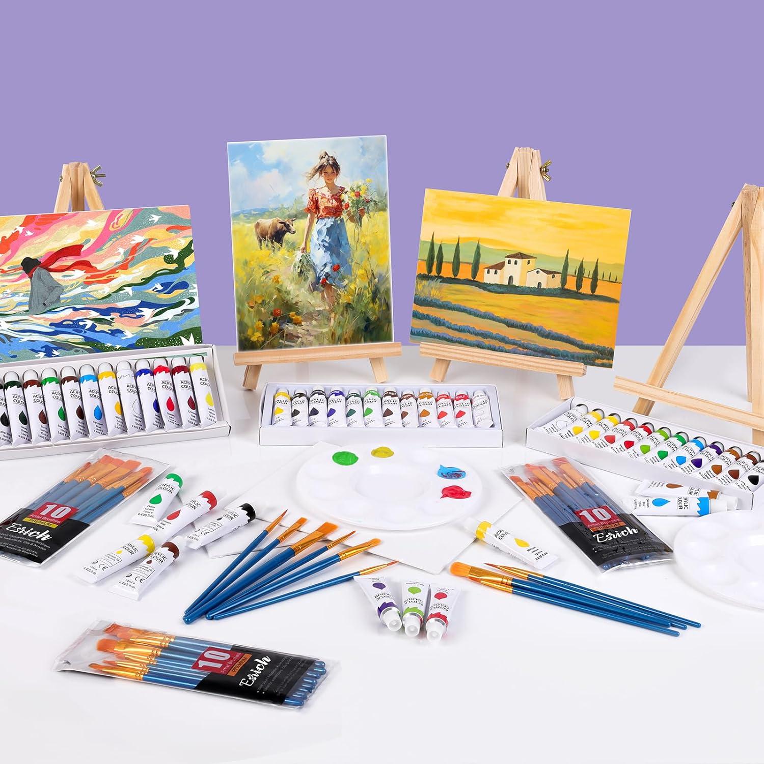 imageESRICH 52PCS Acrylic Paint Canvas Set Acrylic Painting Kit with 2 Set of 12 Colors Acrylics PaintPaint BrushesCanvas Wooden Easels Art Plates Art Painting Supplies for Kids Adults Beginners48