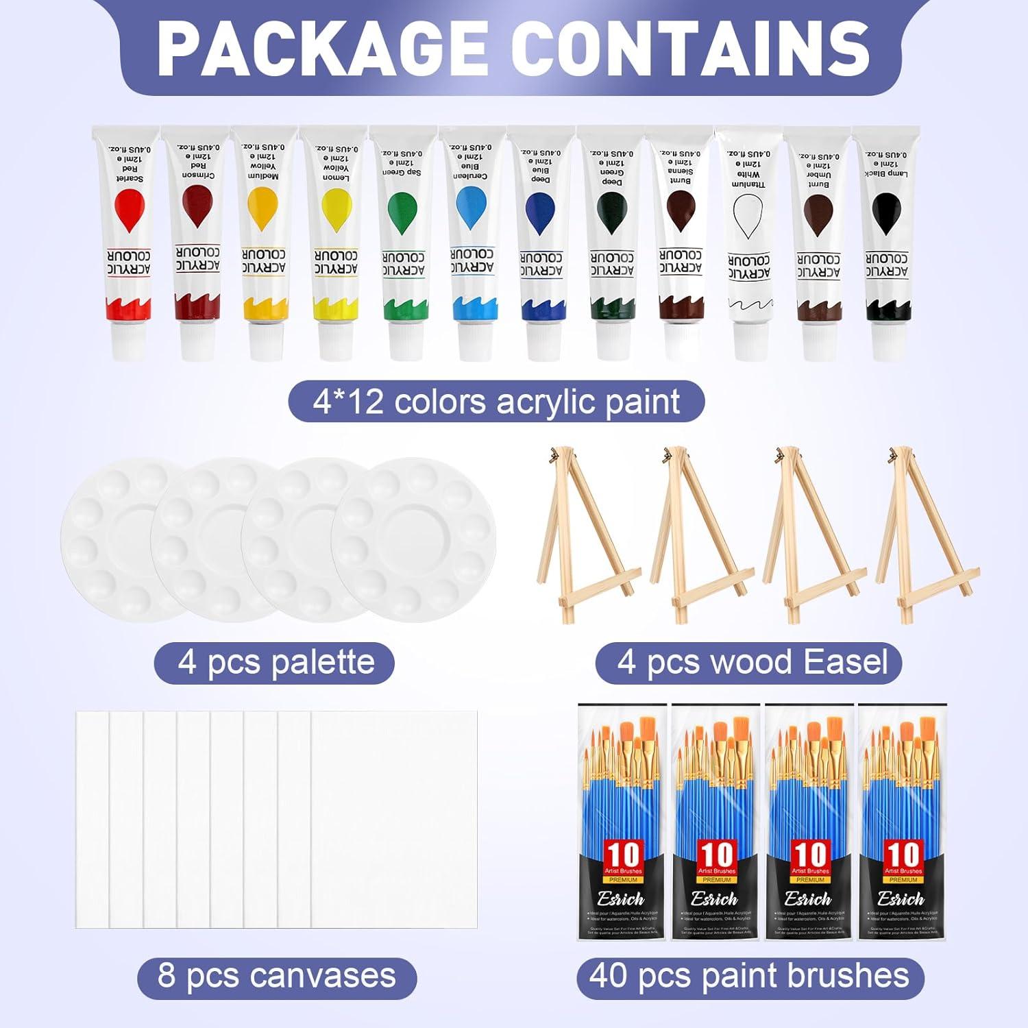 imageESRICH 52PCS Acrylic Paint Canvas Set Acrylic Painting Kit with 2 Set of 12 Colors Acrylics PaintPaint BrushesCanvas Wooden Easels Art Plates Art Painting Supplies for Kids Adults Beginners48