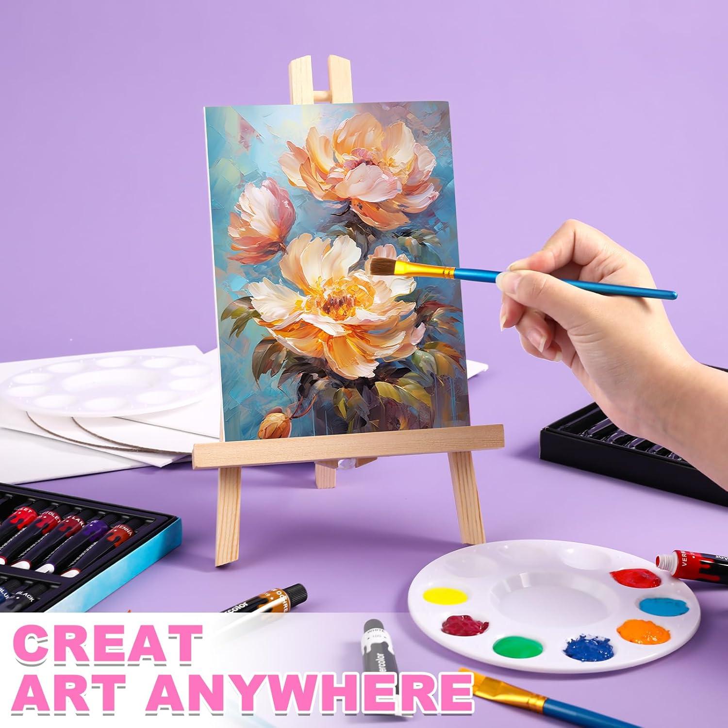 imageESRICH 78PCS Acrylic Paint Set with Wood Easel Paint Brushes Canvases Art Painting Supplies Kit for Kids Students Artists and Beginners
