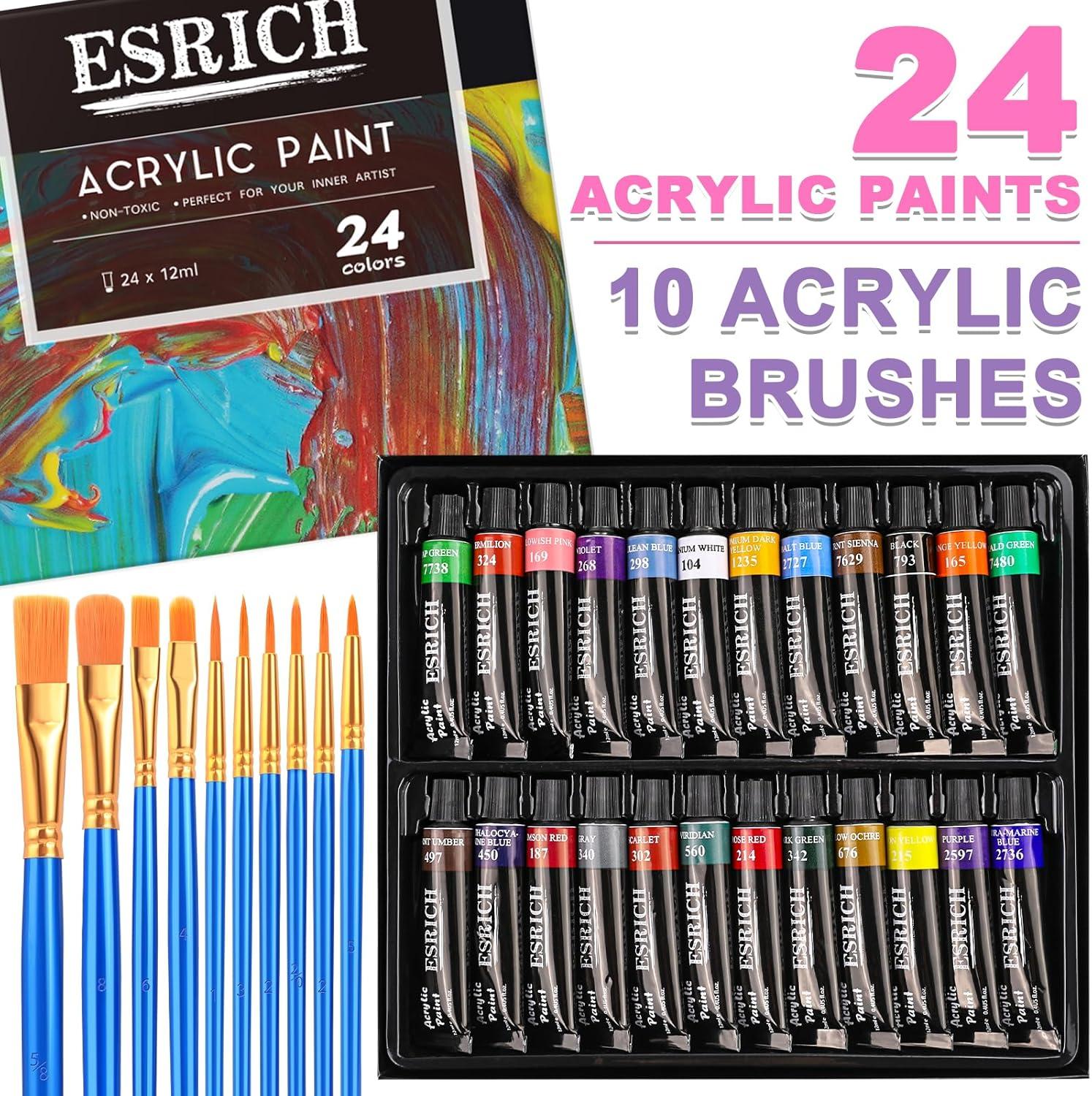 imageESRICH 78PCS Acrylic Paint Set with Wood Easel Paint Brushes Canvases Art Painting Supplies Kit for Kids Students Artists and Beginners